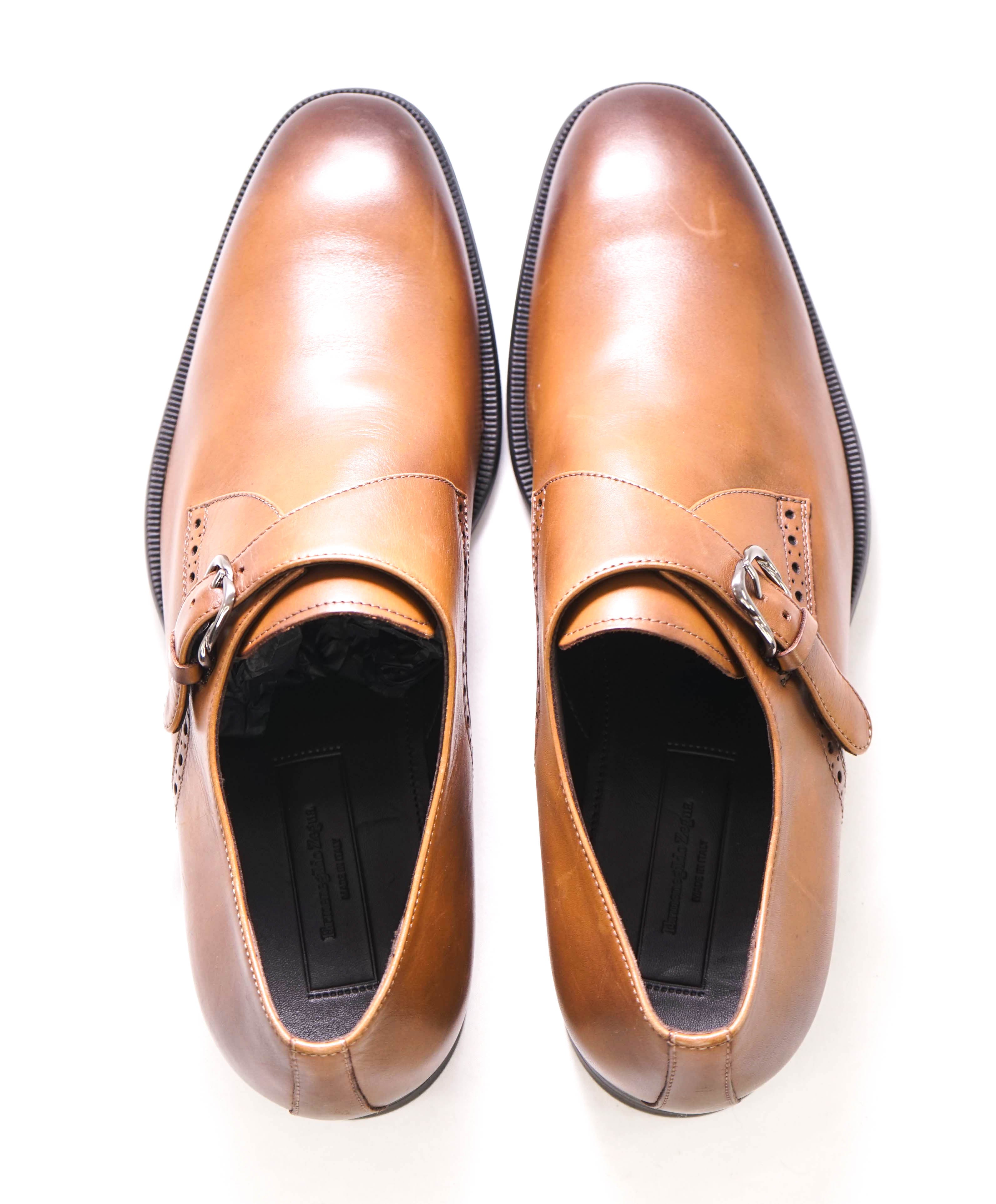 $960 ERMENEGILDO ZEGNA - "Sienna Flex" Brown Monk Strap Loafers - 11.5 US