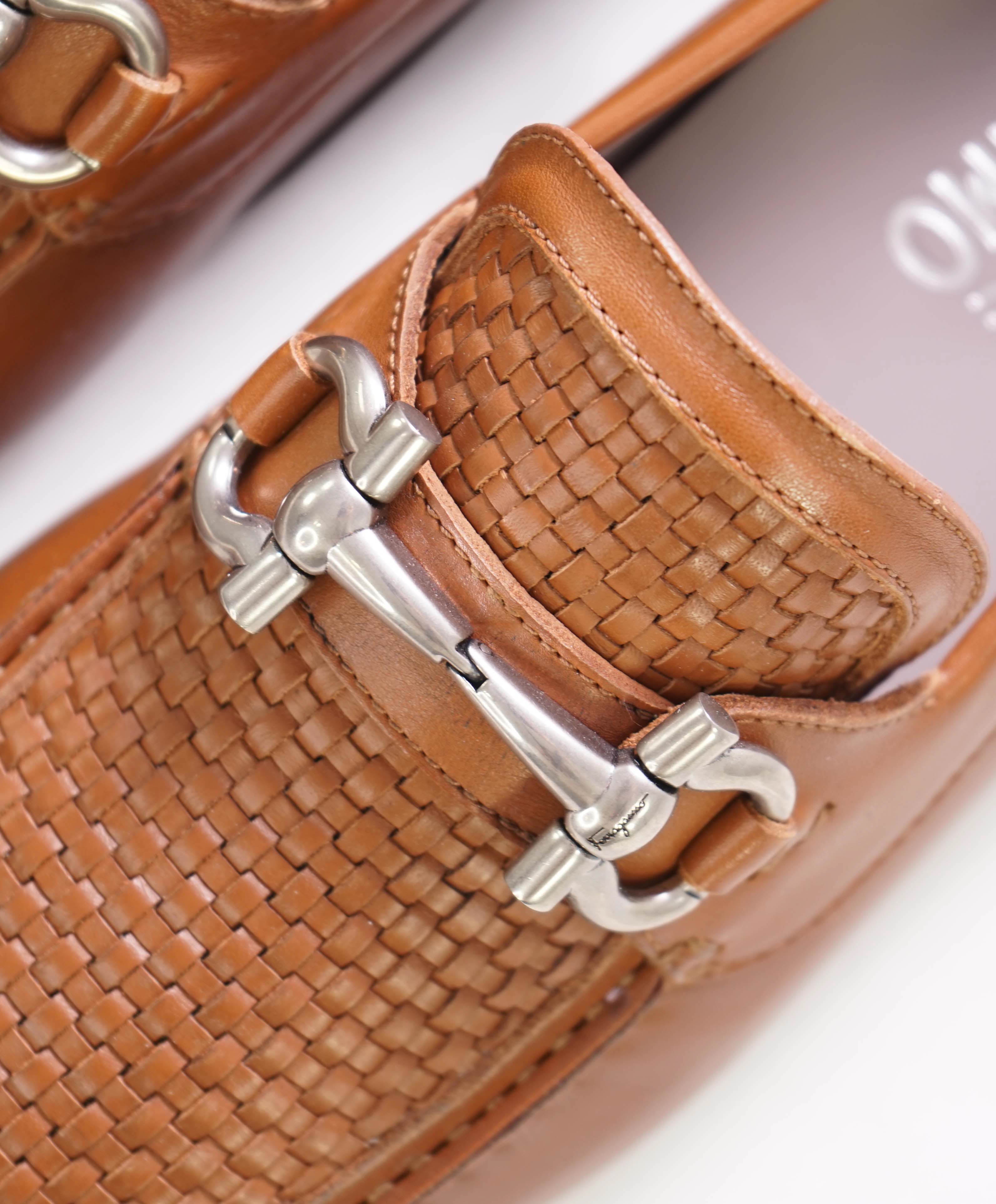 $795 SALVATORE FERRAGAMO - "Parigi 16" Brown Braided Gancini Loafer - 8D