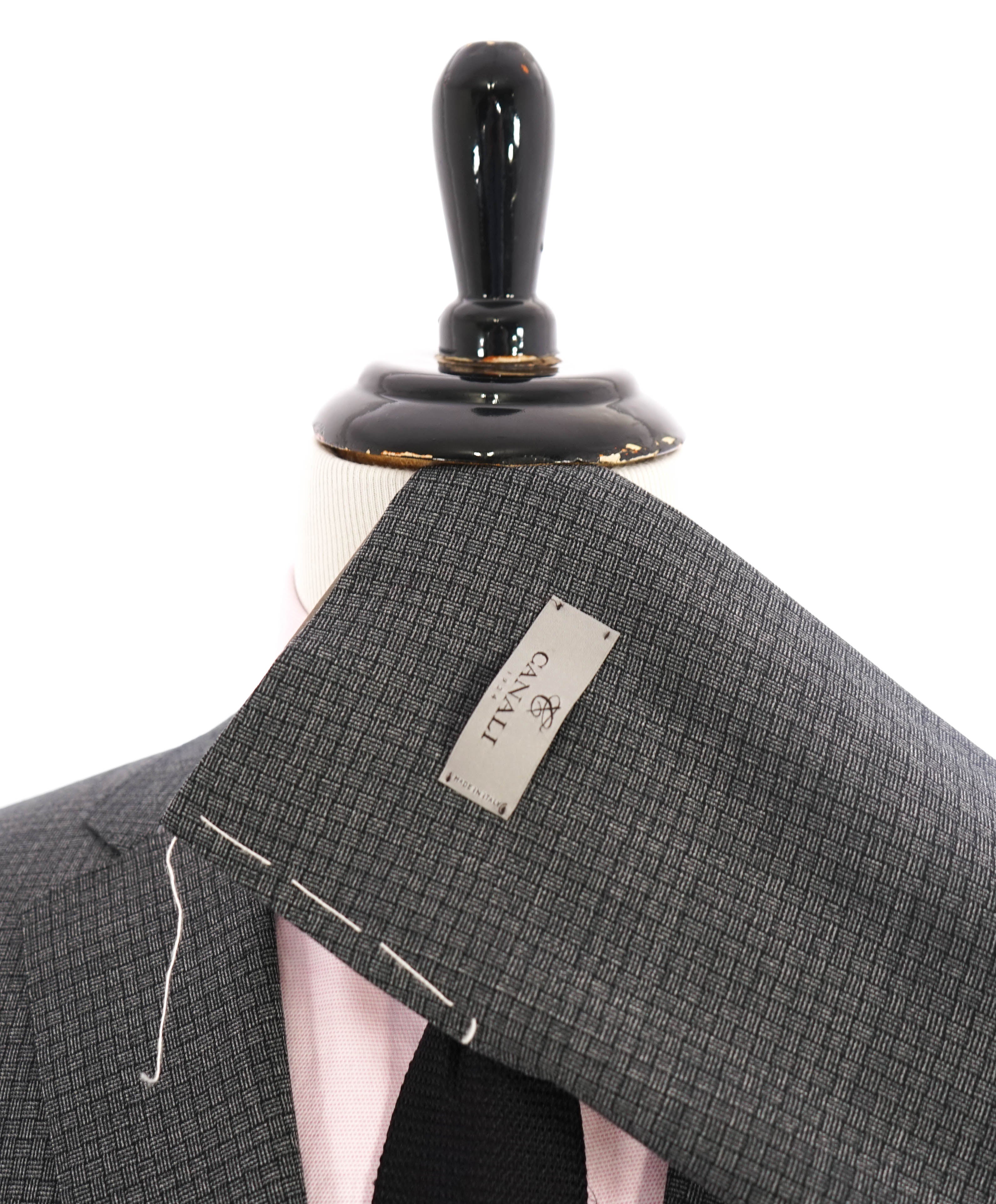 $1,895 CANALI - Gray Basket Weave Abstract Check Blazer - 40R