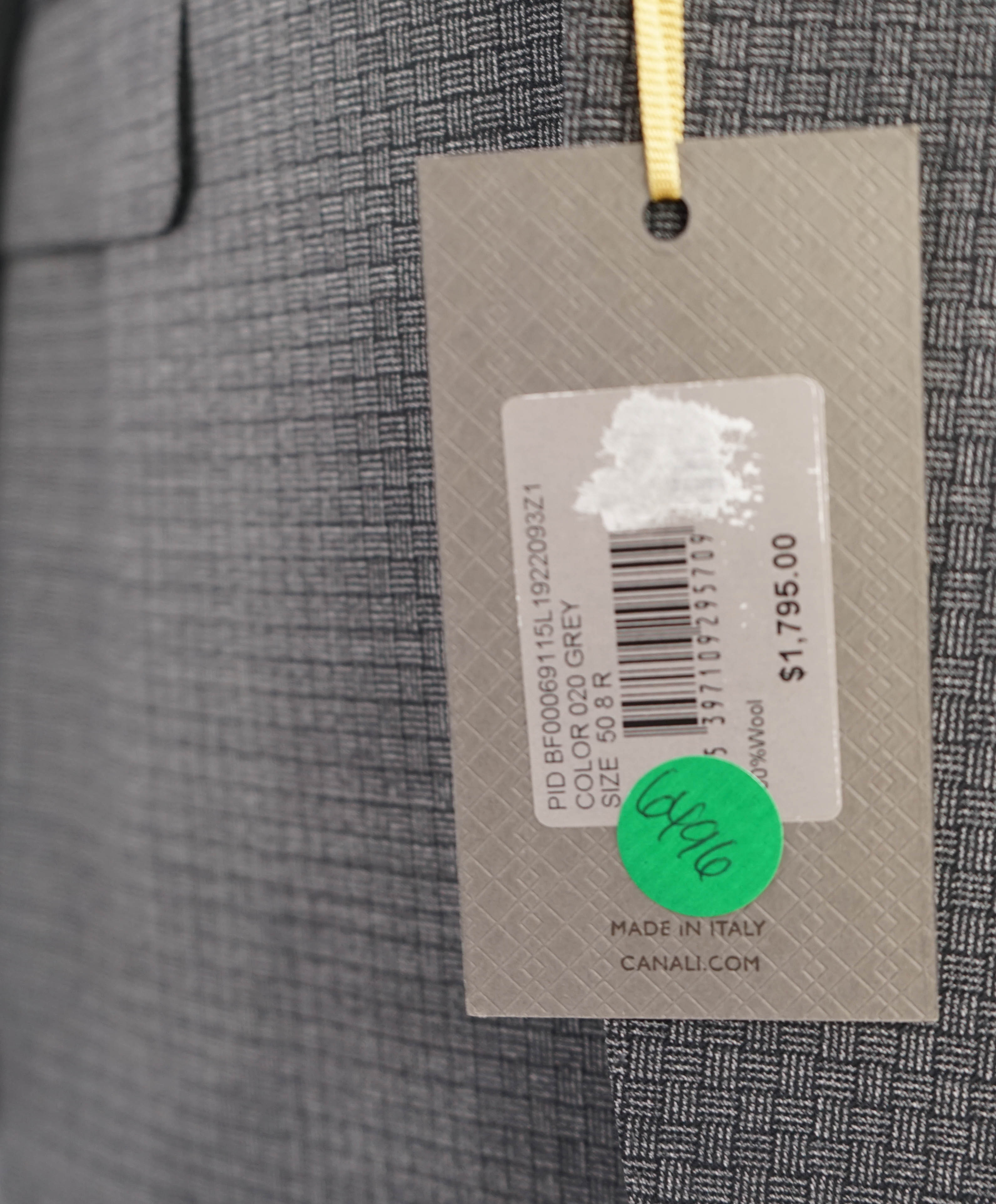 $1,895 CANALI - Gray Basket Weave Abstract Check Blazer - 40R