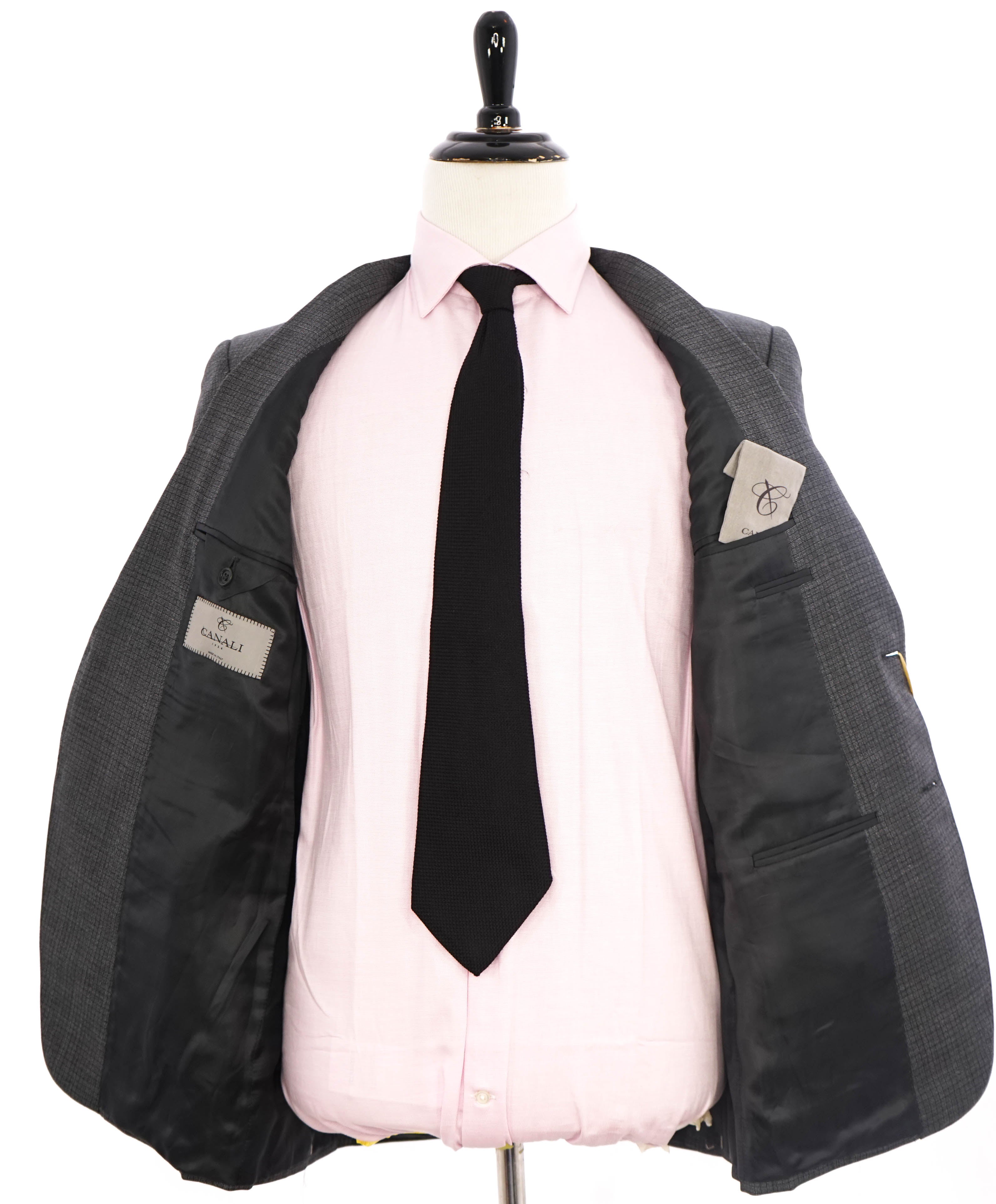 $1,895 CANALI - Gray Basket Weave Abstract Check Blazer - 40R