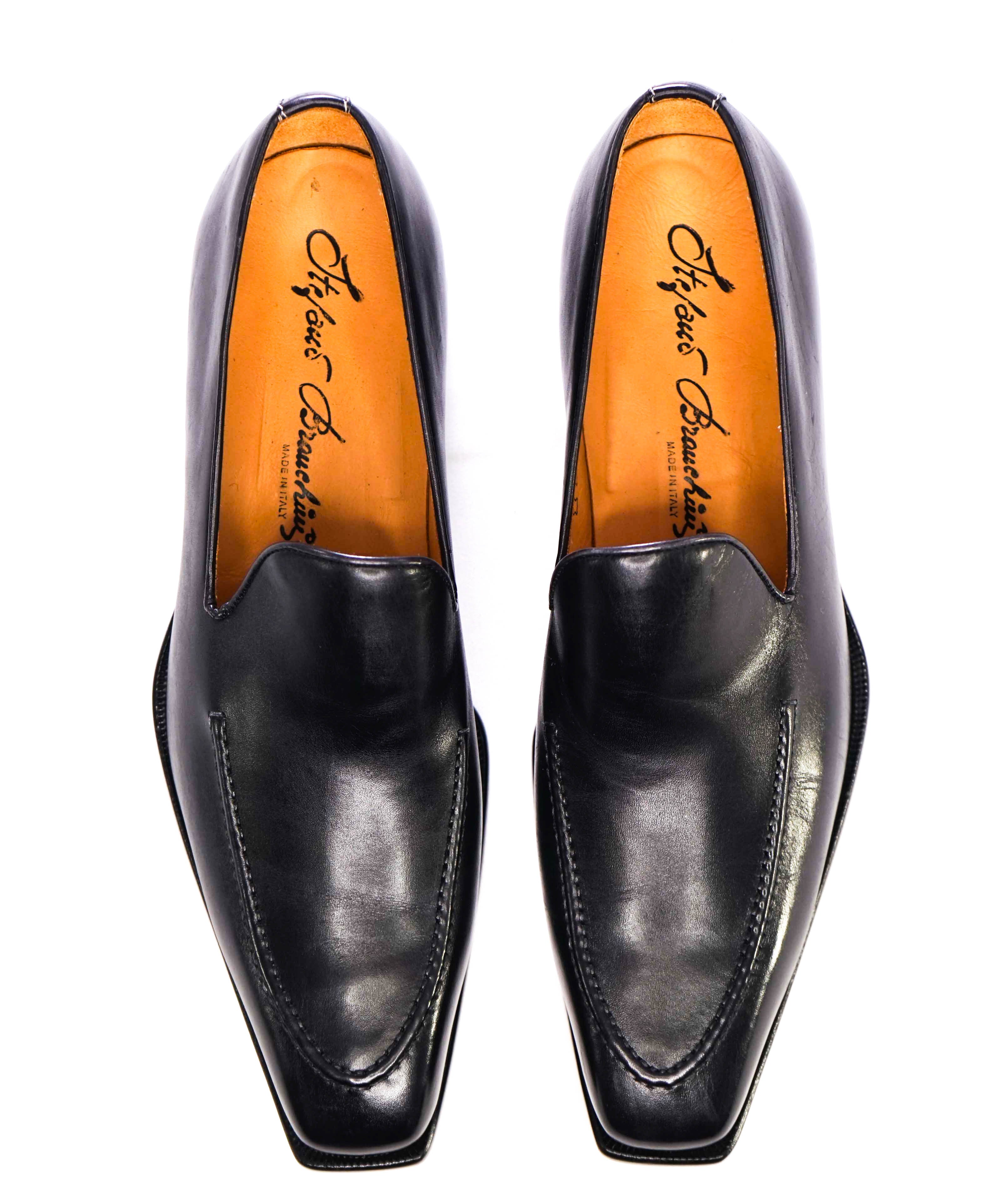 $750 STEFANO BRANCHINI - Black Chiseled Toe FRENCH TAP Sleek Loafers - 8.5 B