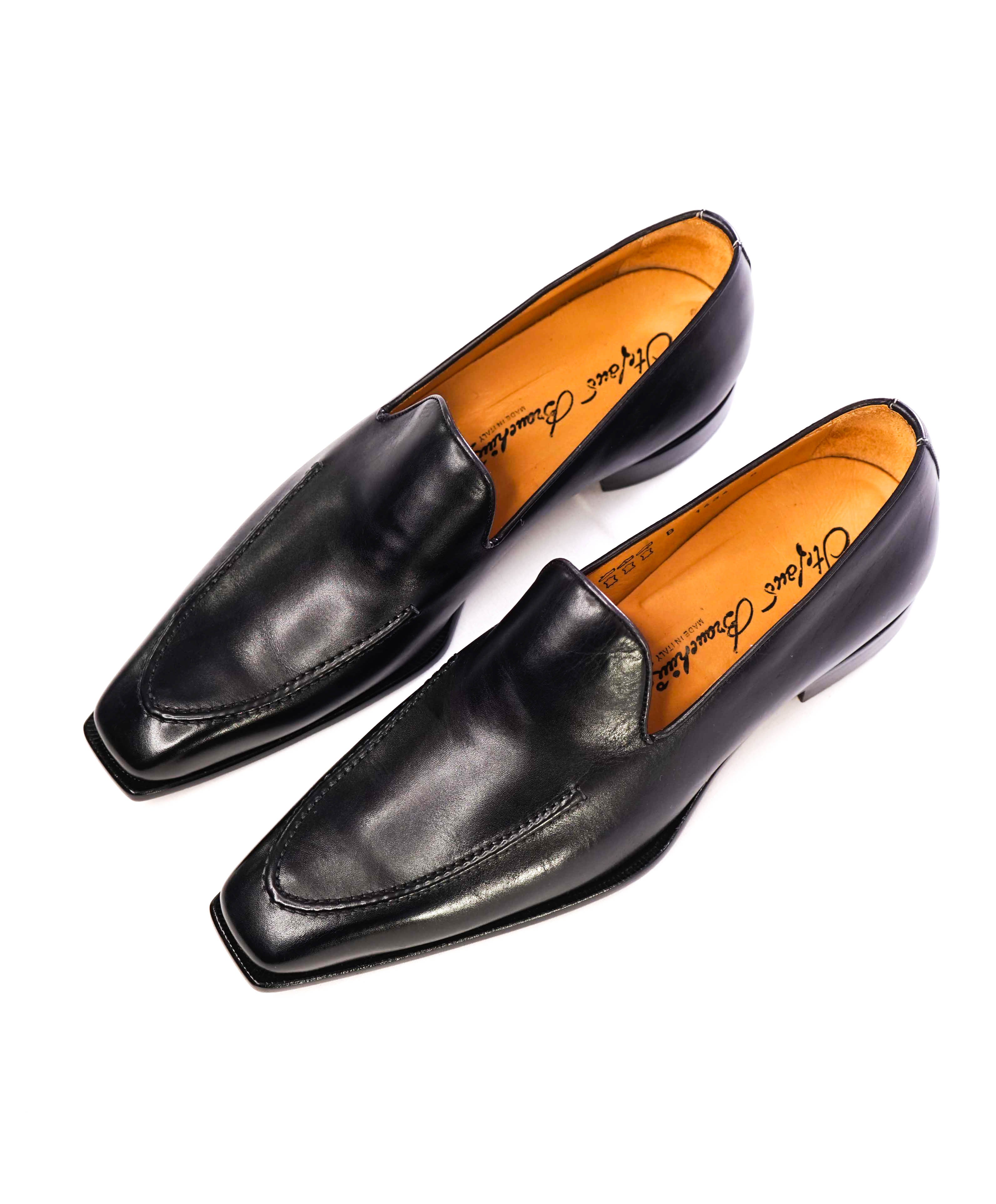 $750 STEFANO BRANCHINI - Black Chiseled Toe FRENCH TAP Sleek Loafers - 8.5 B