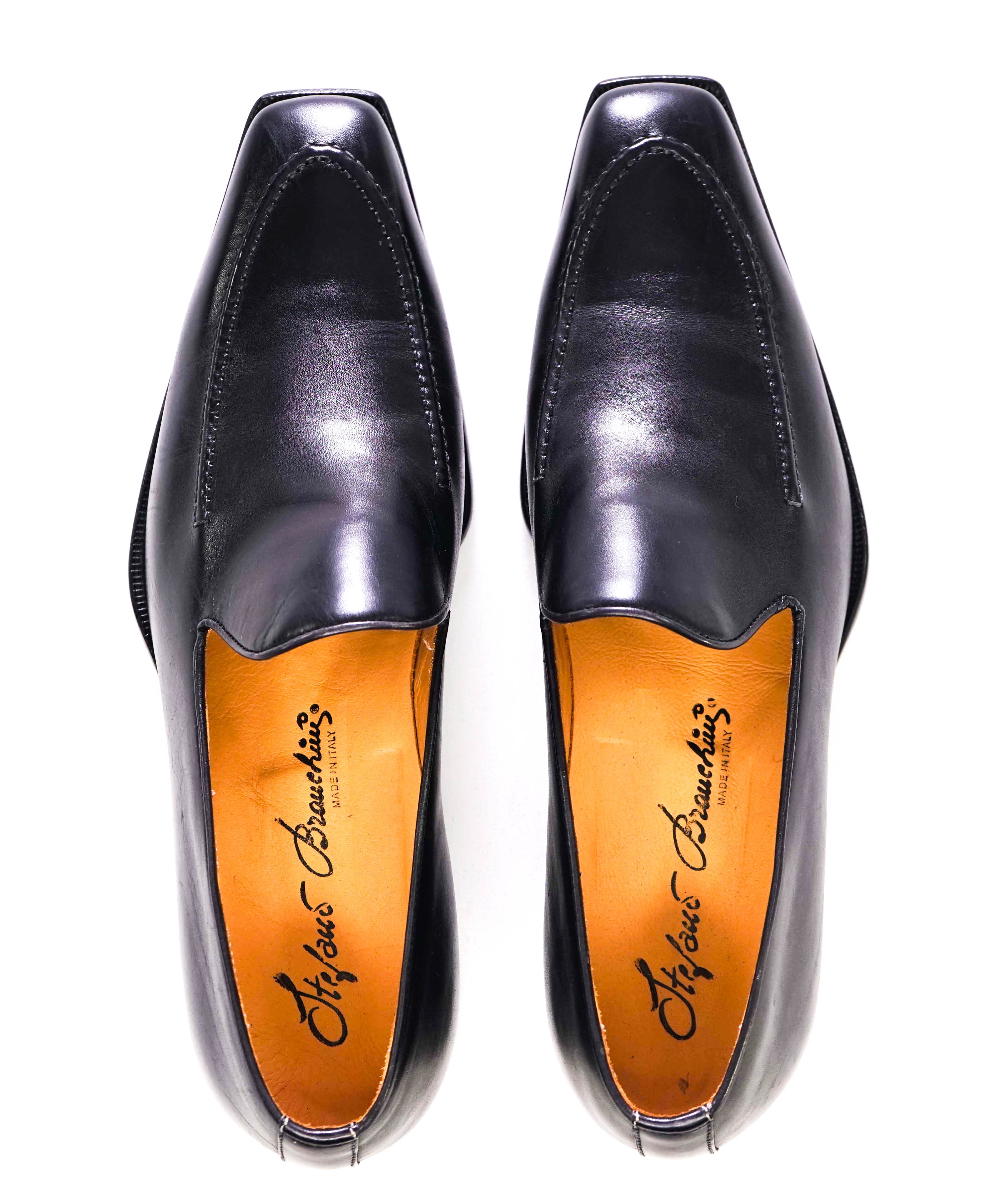 $750 STEFANO BRANCHINI - Black Chiseled Toe FRENCH TAP Sleek Loafers - 8.5 B