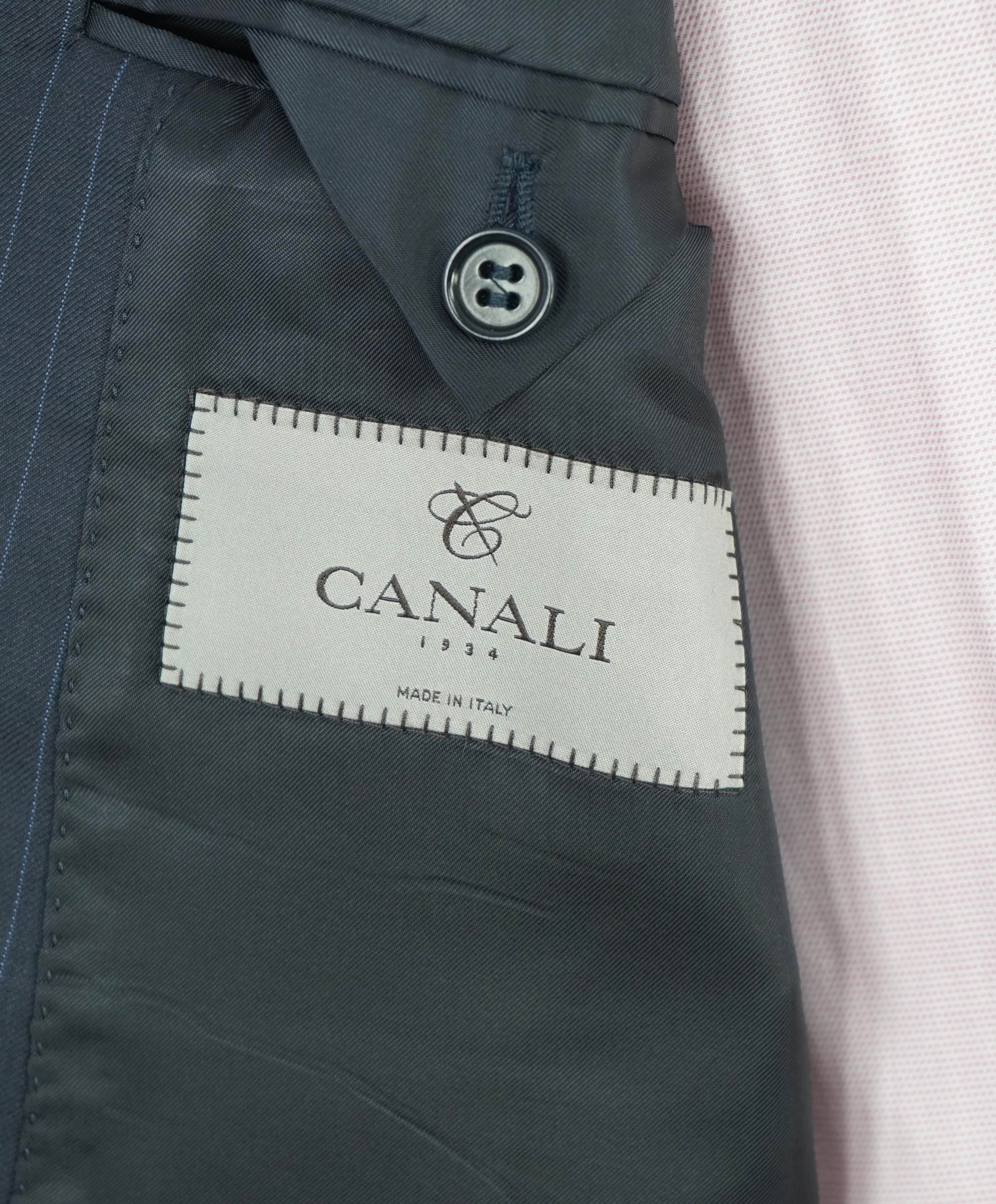 $1,895 CANALI - Navy Blue Textured Chalk Stripe Classic Blazer - 48L