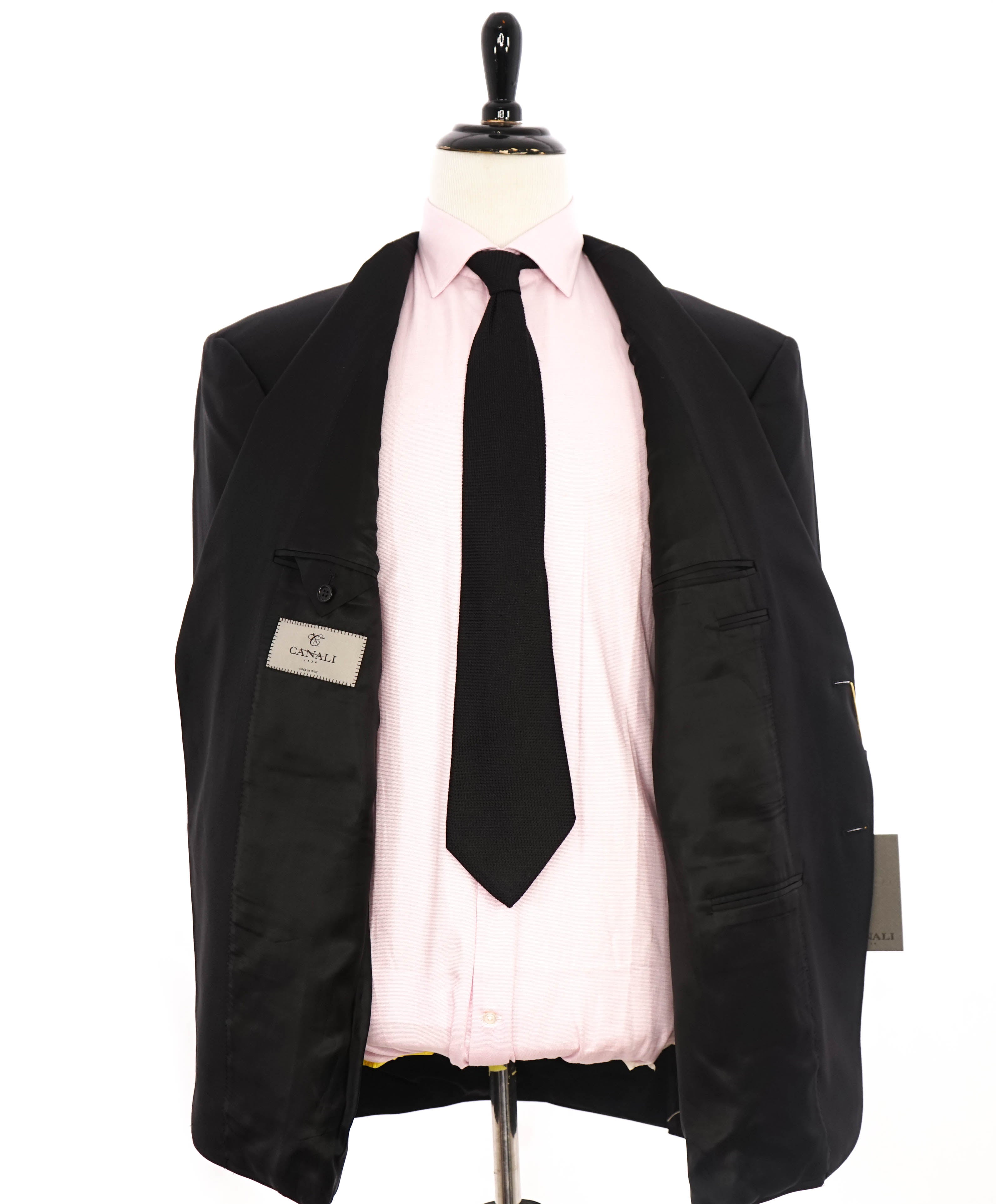 $1,795 CANALI - Black Solid Notch Lapel 2-Btn Blazer - 54R US