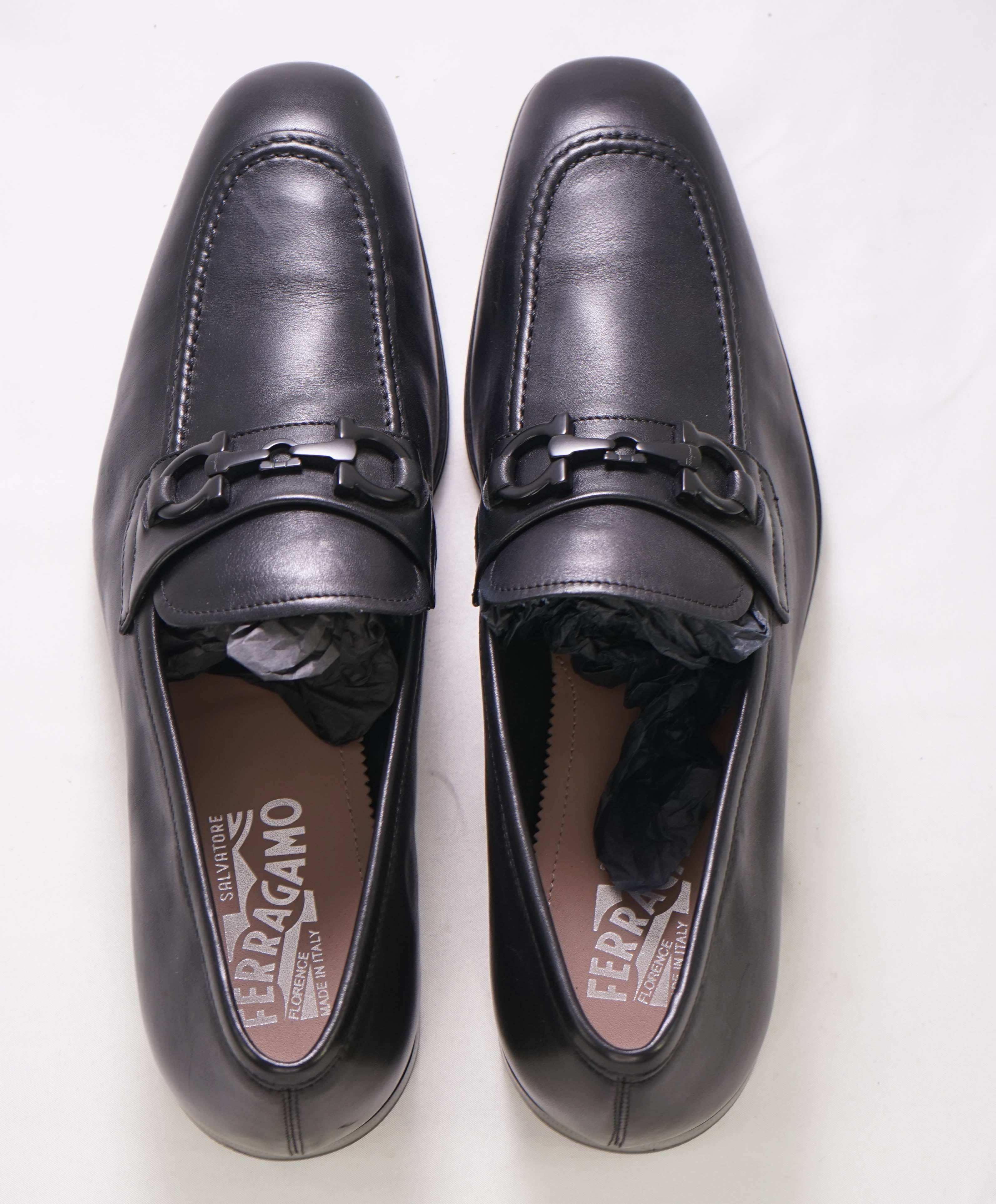 SALVATORE FERRAGAMO - Black on Black Gancini Bit Leather Loafer- 9 D