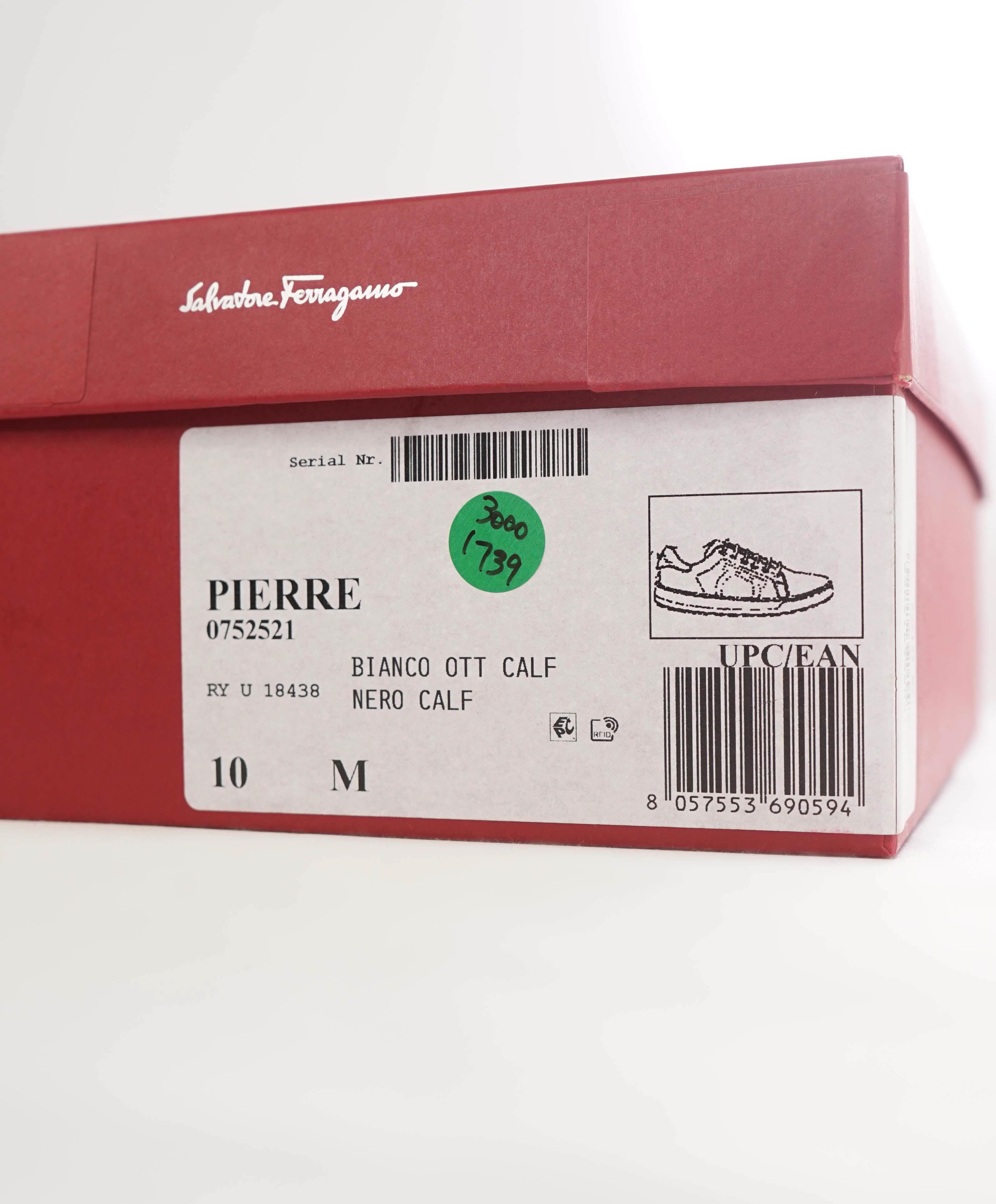 $695 SALVATORE FERRAGAMO - *PIERRE* White/Black Gancini Sneaker - 10 M US