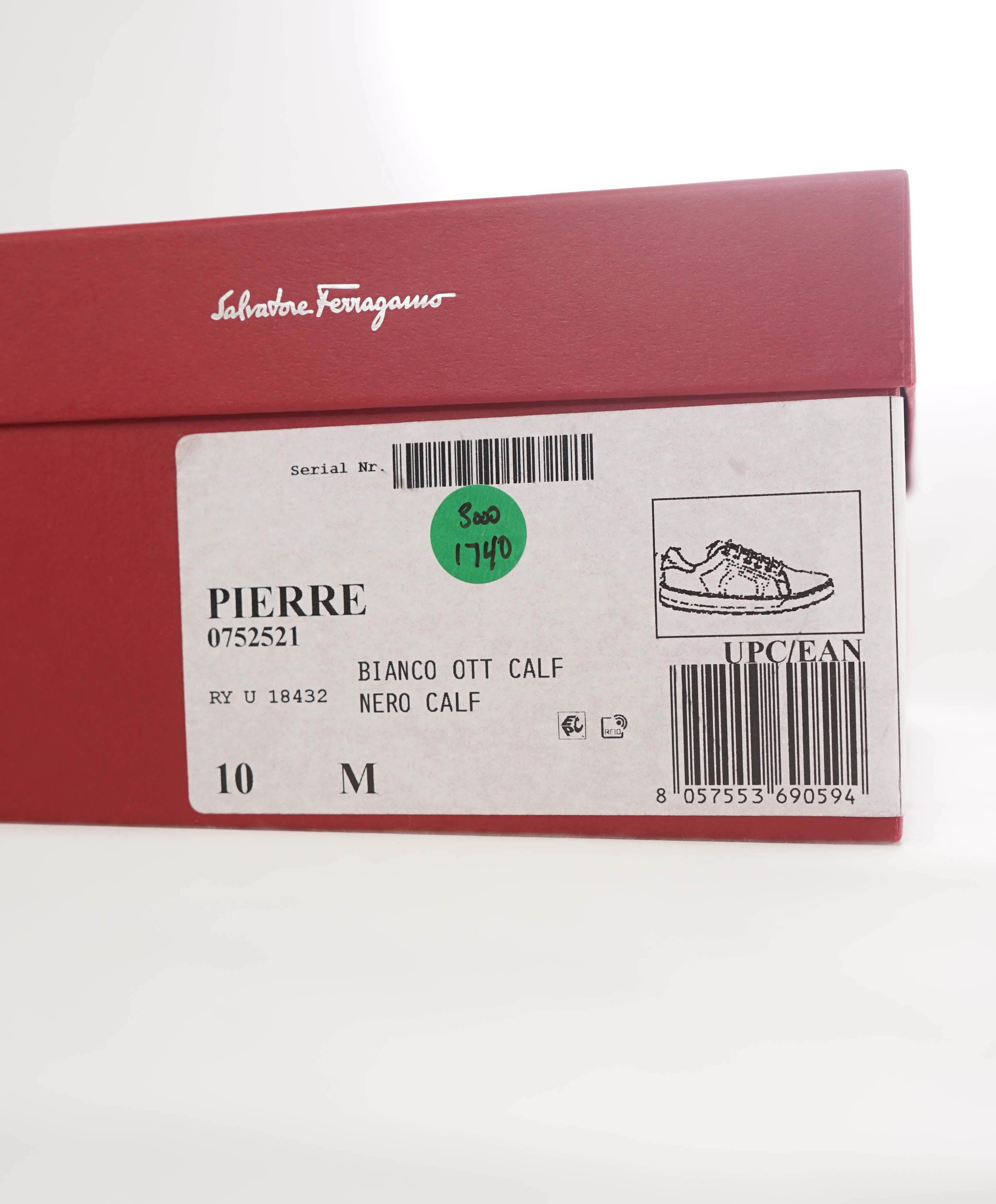 $695 SALVATORE FERRAGAMO - *PIERRE* White/Black Gancini Sneaker - 10 M US