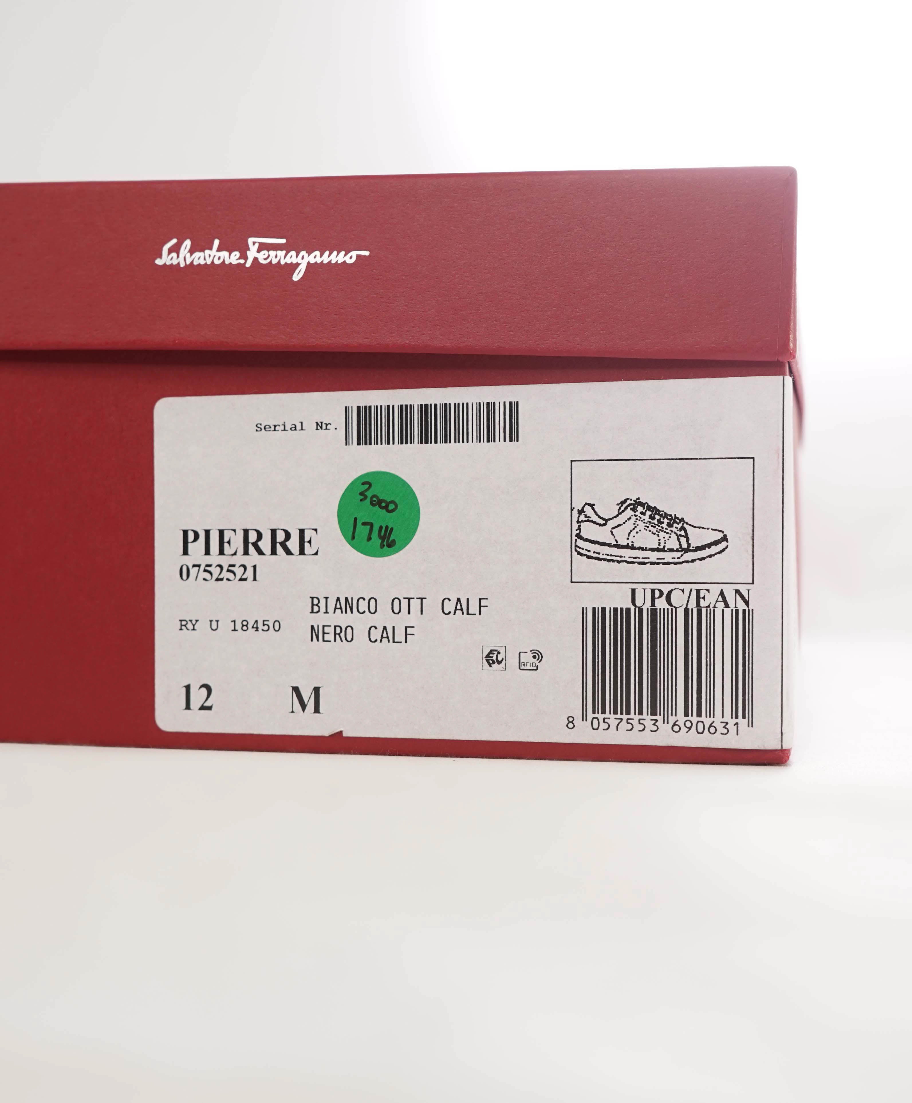 $695 SALVATORE FERRAGAMO - *PIERRE* White/Black Gancini Sneaker - 12 M US