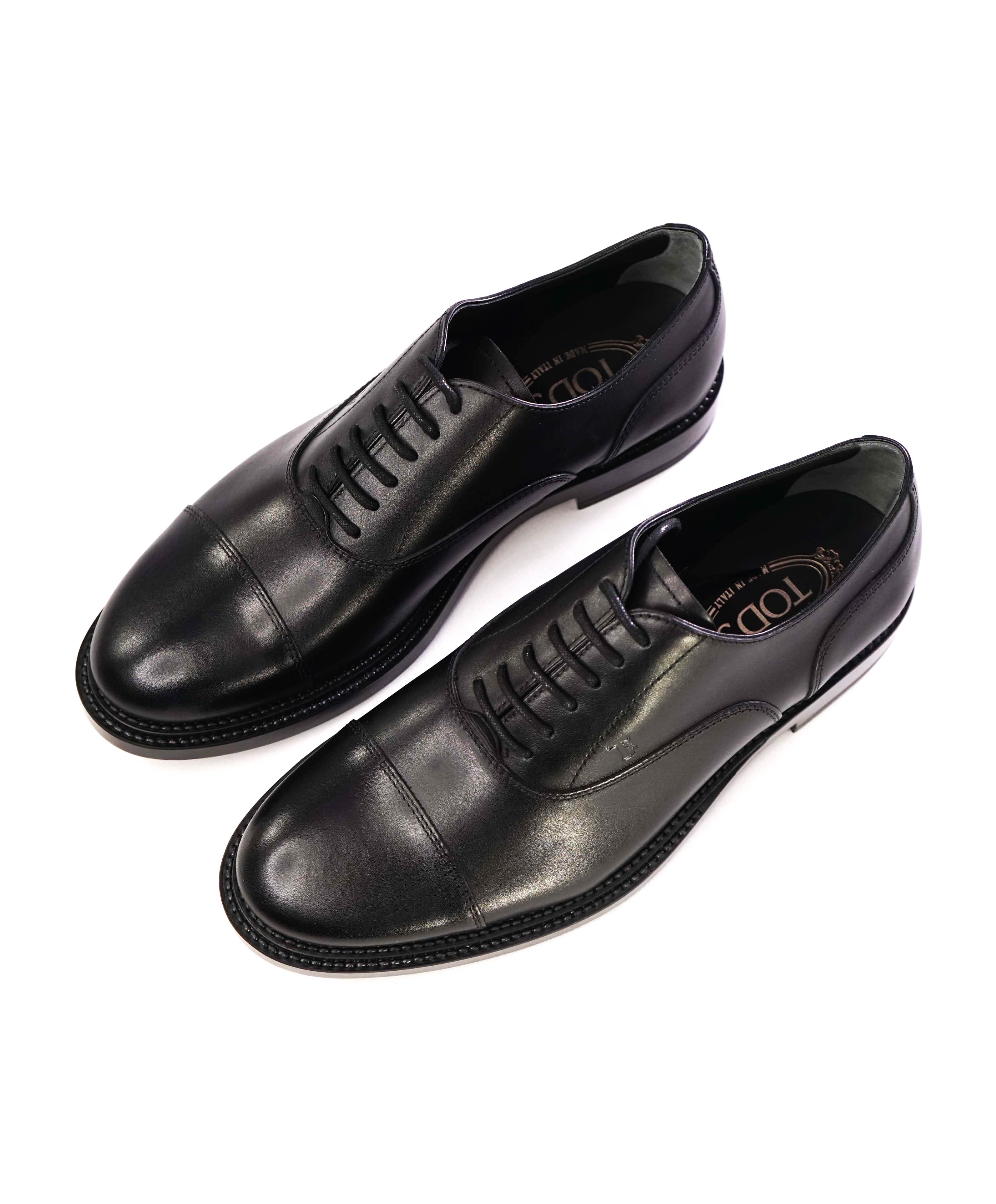 TOD’S - Solid Black Classic Cap Toe Lace-Up Oxfords - 7.5 US (6.5 IT)