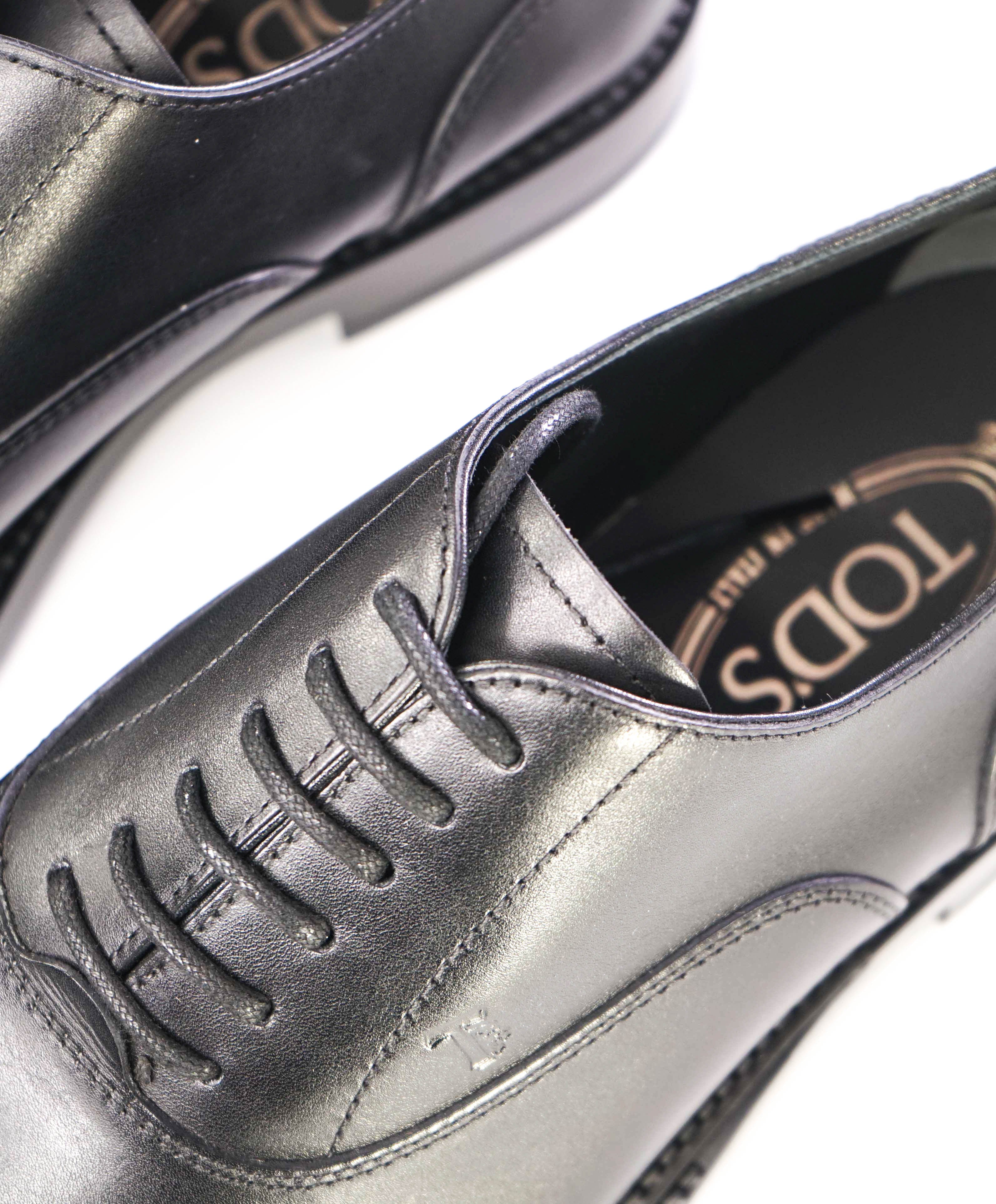 TOD’S - Solid Black Classic Cap Toe Lace-Up Oxfords - 7.5 US (6.5 IT)