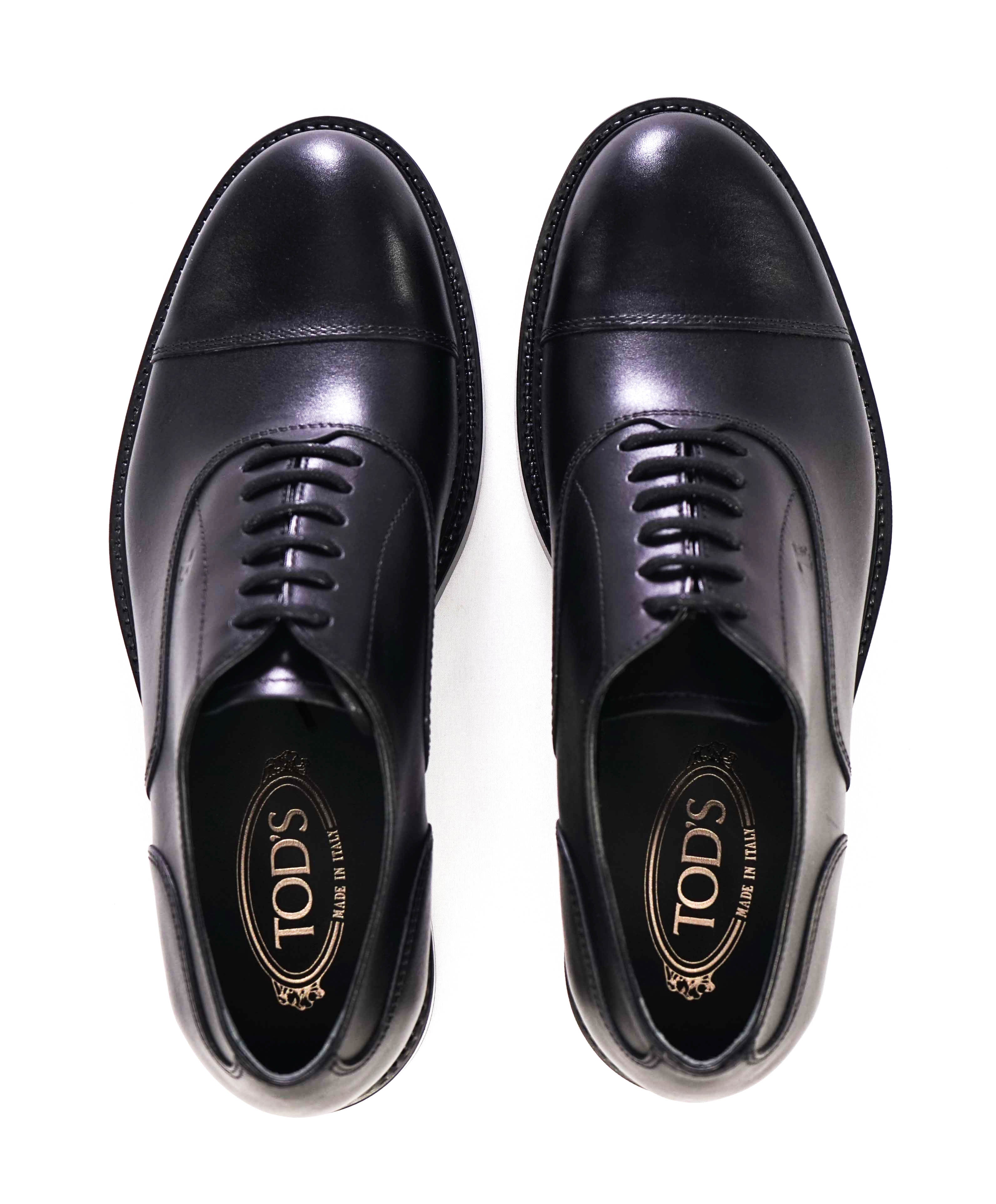 TOD’S - Solid Black Classic Cap Toe Lace-Up Oxfords - 7.5 US (6.5 IT)