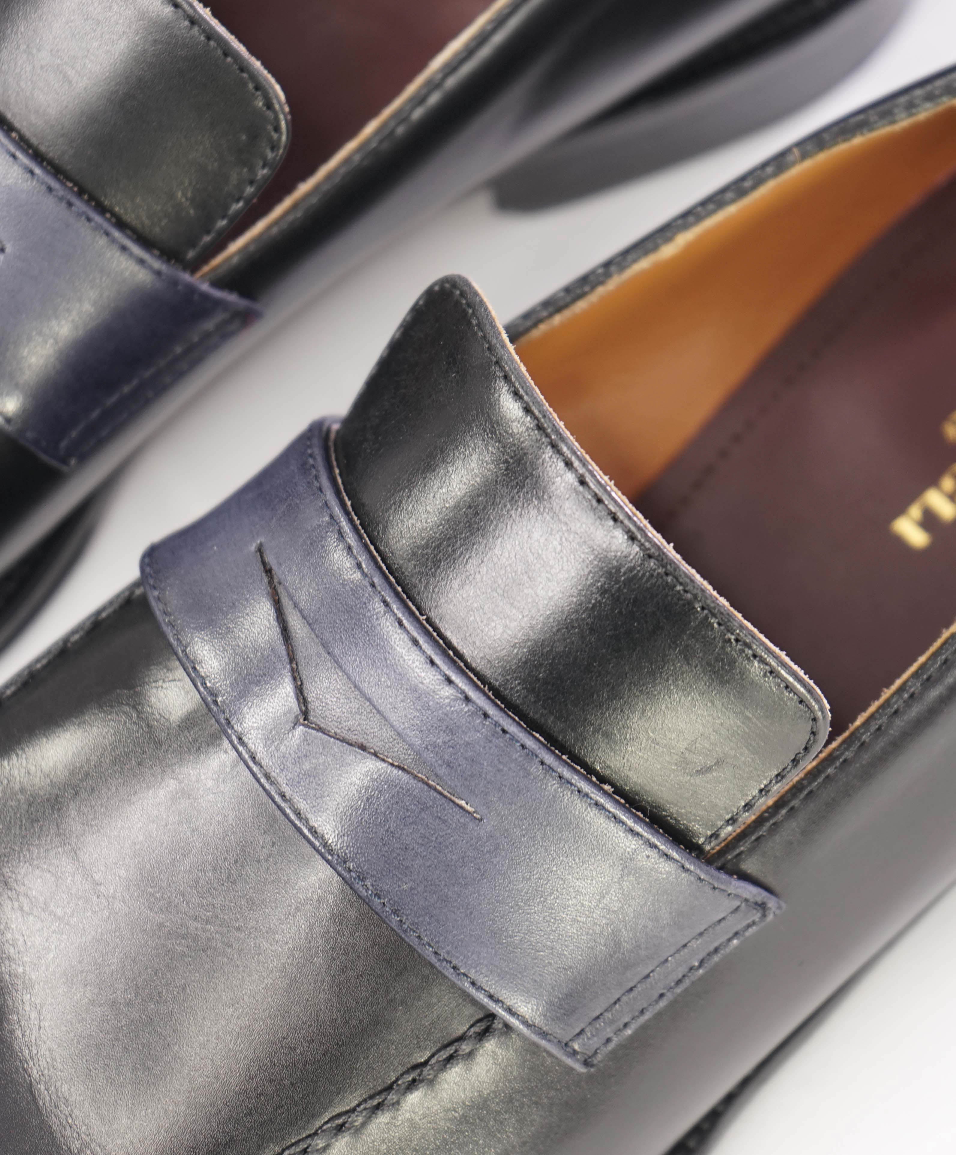 $375 BRUNO MAGLI - 2-Tone "AREZZO" Black Classic Penny Loafers - 10M