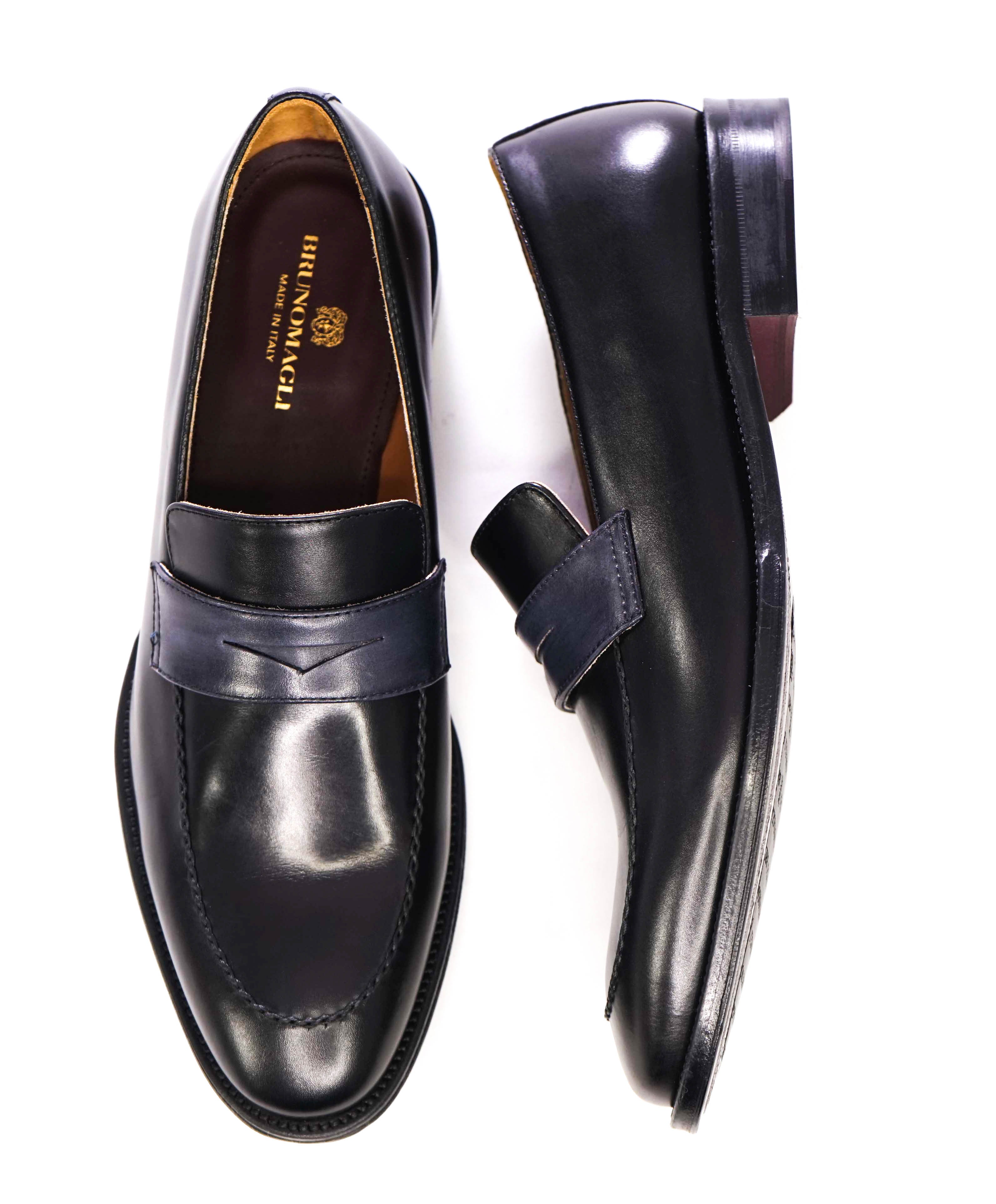 $375 BRUNO MAGLI - 2-Tone "AREZZO" Black Classic Penny Loafers - 10M