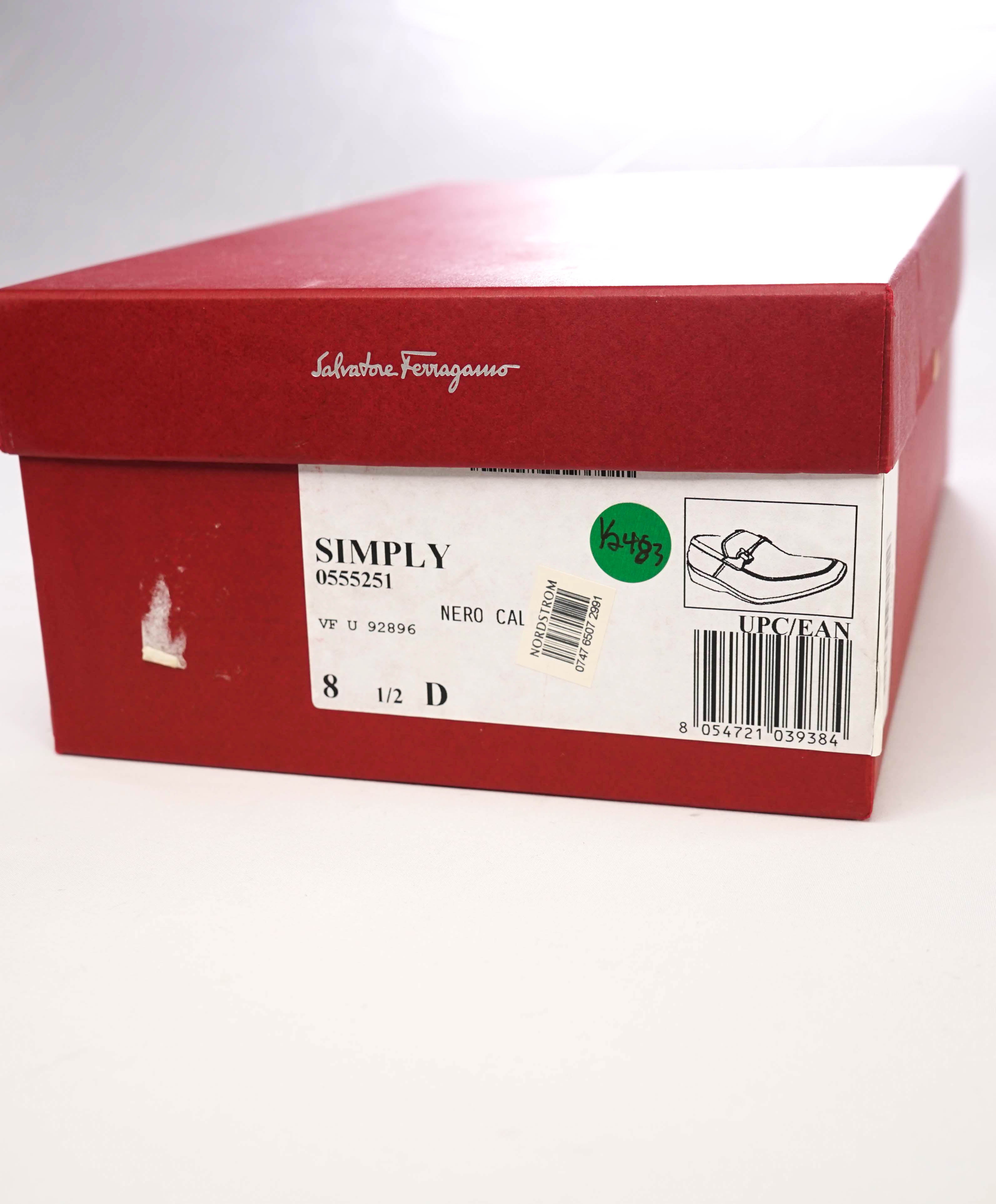 $850 SALVATORE FERRAGAMO - “SIMPLY" Gancini Bit Loafer Black Leather SLEEK - 8.5 D