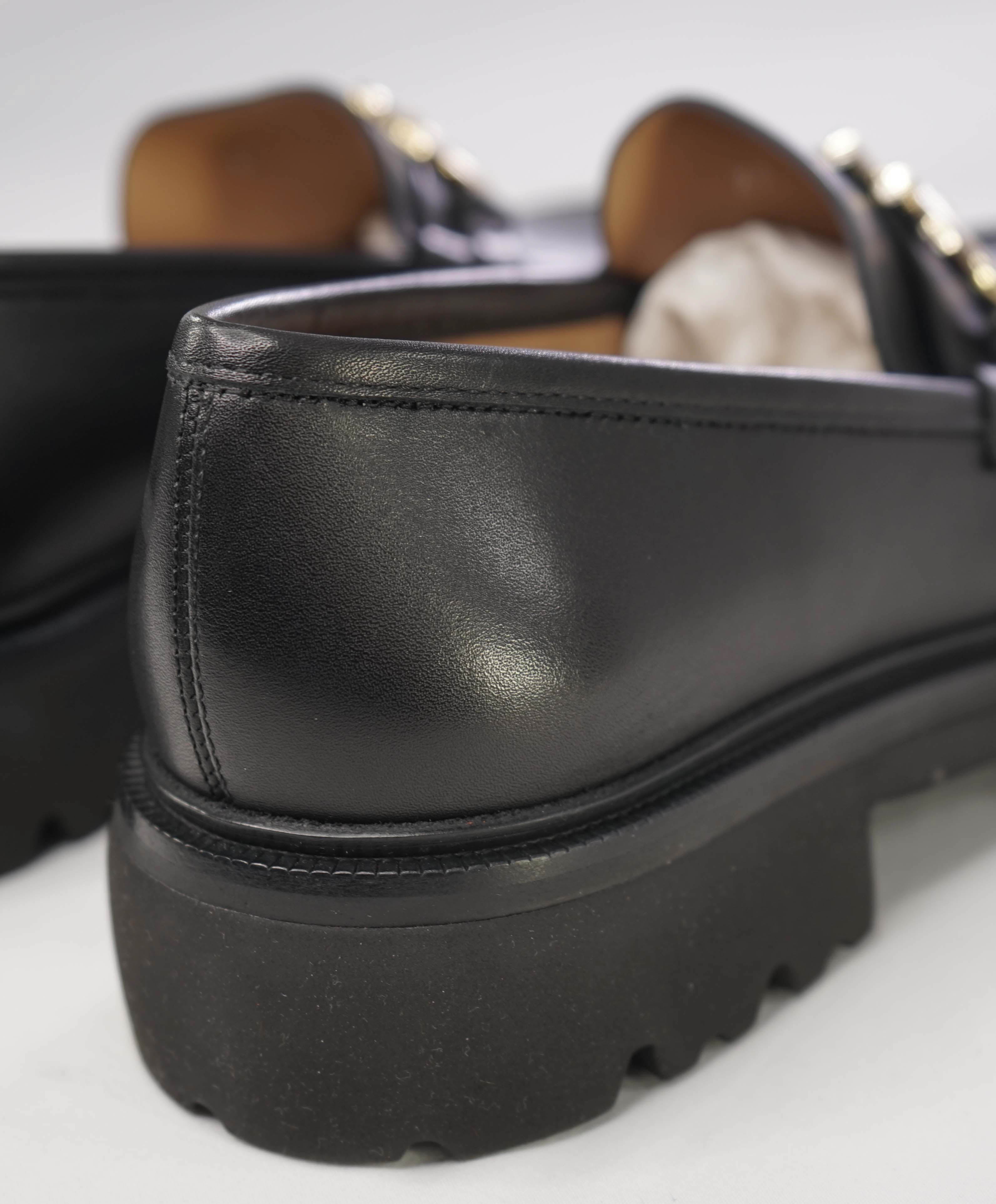 $930 SALVATORE FERRAGAMO - *BLEEKER* Black Leather Lug Sole Loafer - 7 EEE US