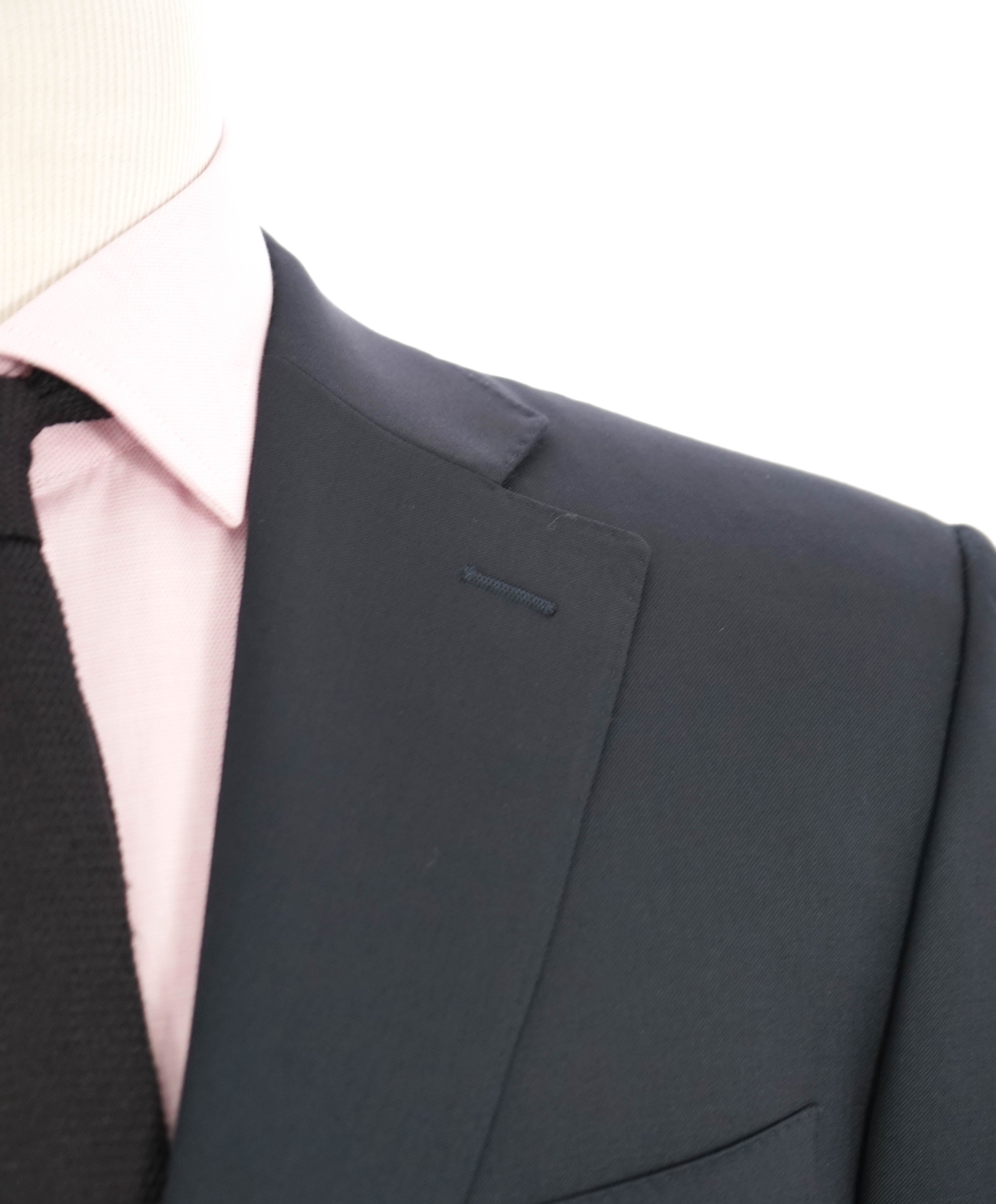 $1,795 CANALI - Black Solid Notch Lapel 2-Btn Blazer - 42R US