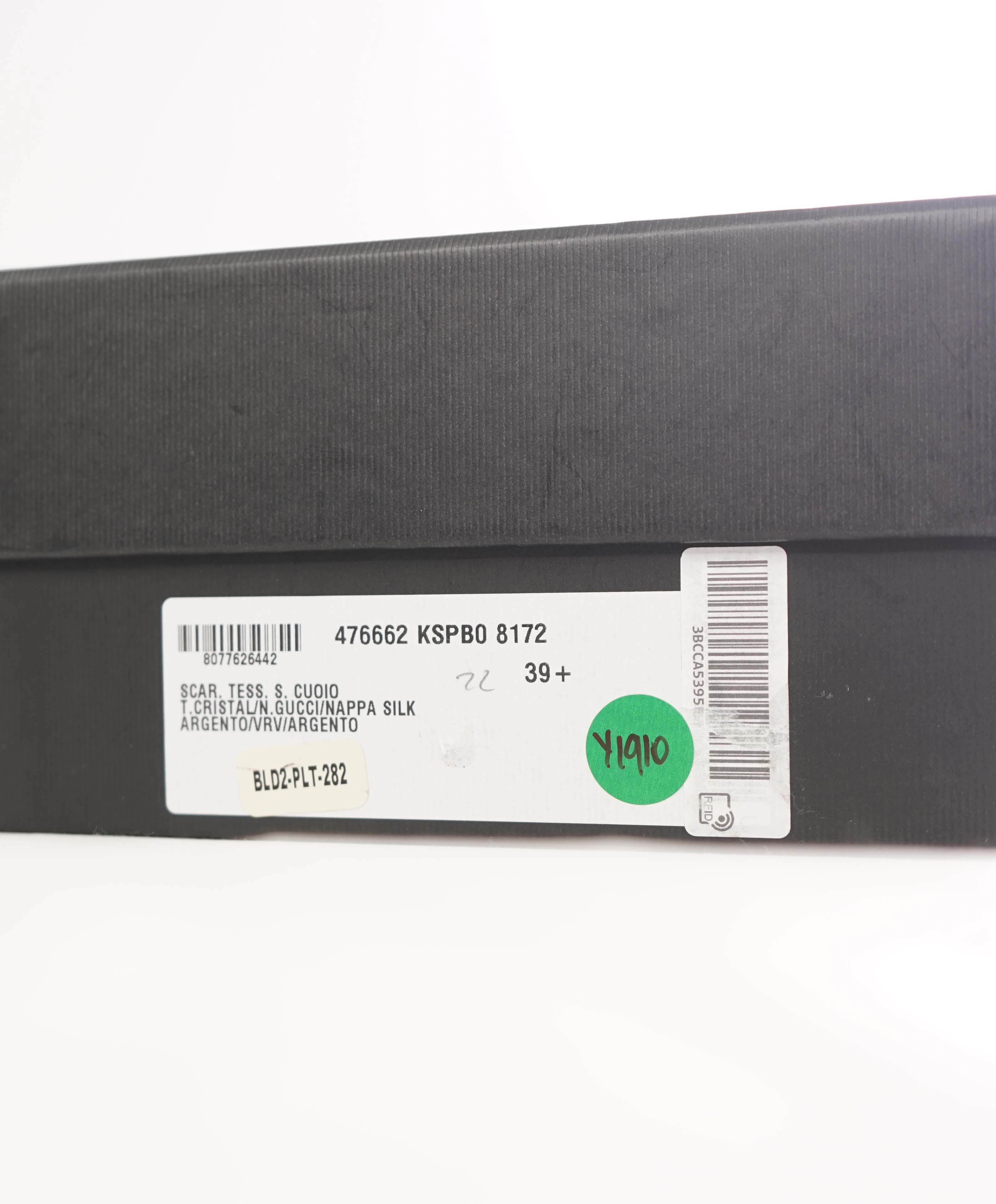 $940 GUCCI - Peyton Glitter Block Heel Loafers In Argento Silver 75mm - 9.5 US (39.5)