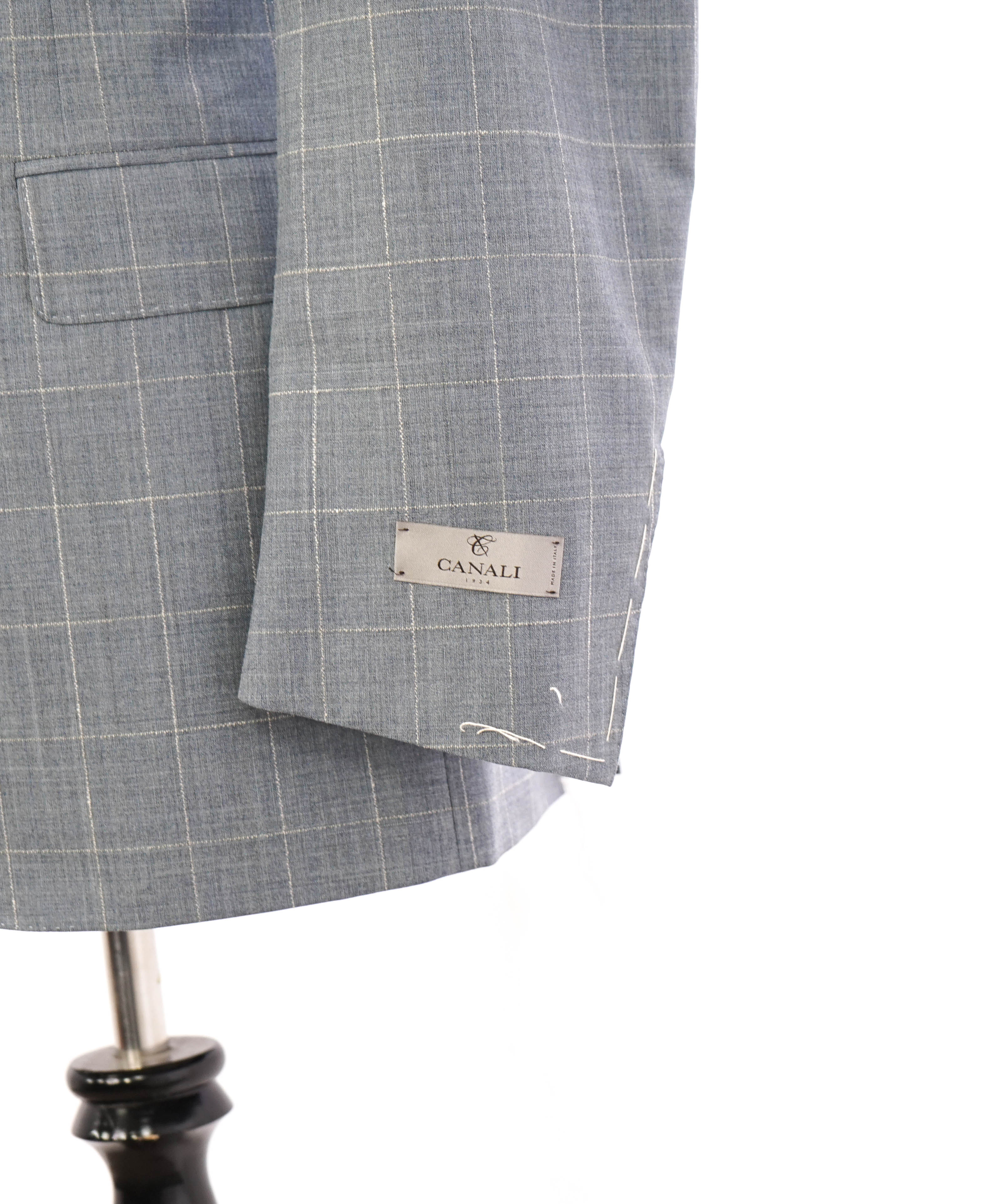 $1,895 CANALI - Baby Blue / Ivory Windowpane Check Blazer - 40R