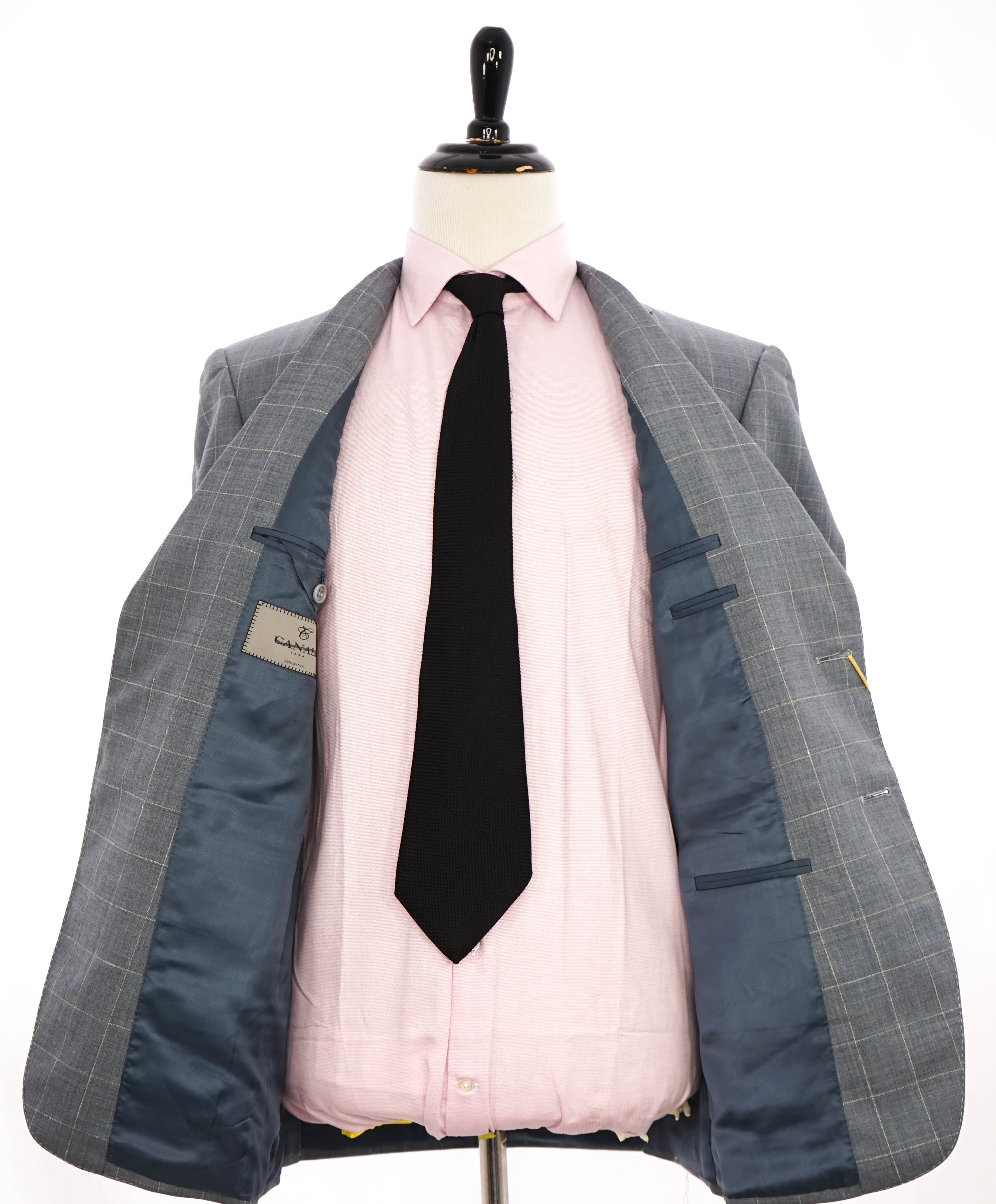 $1,895 CANALI - Baby Blue / Ivory Windowpane Check Blazer - 40R