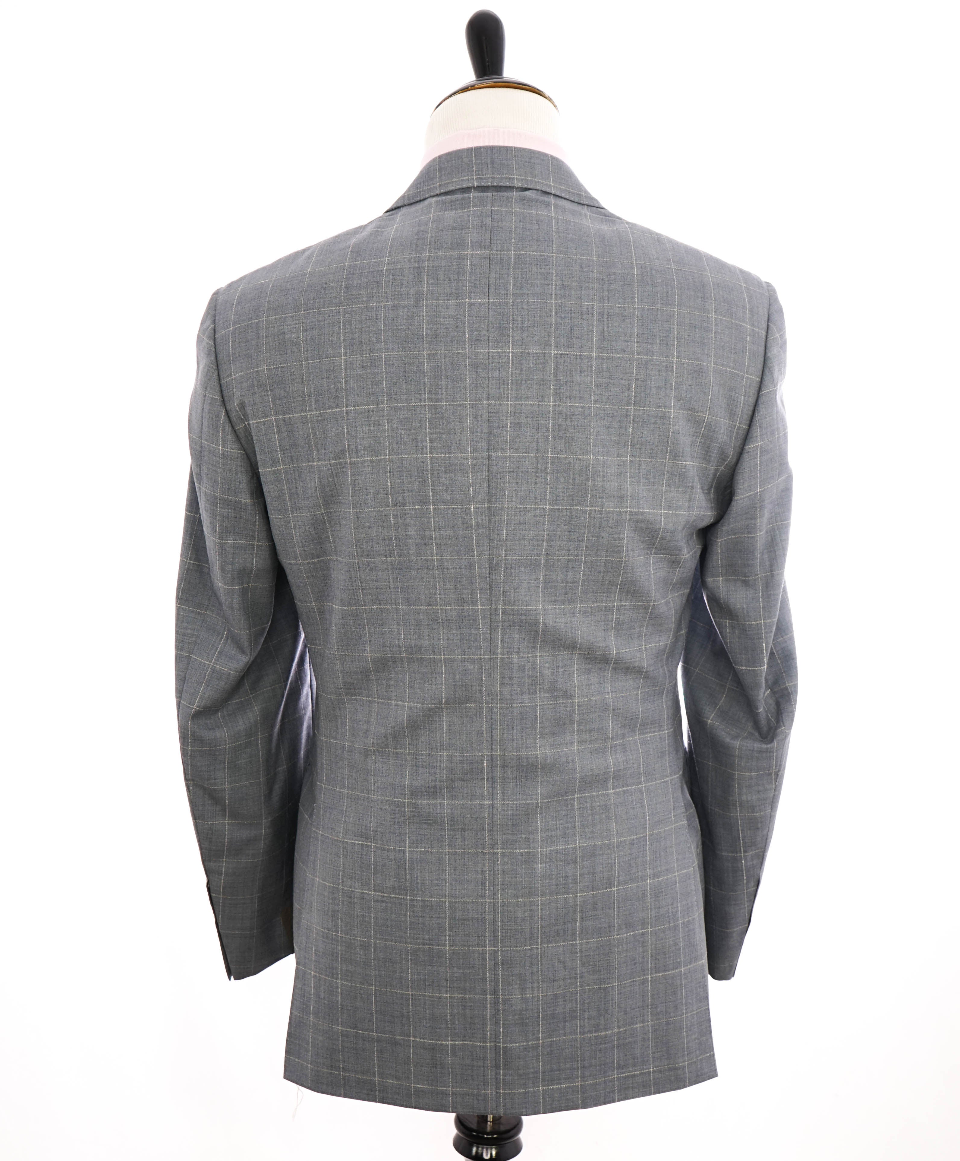 $1,895 CANALI - Baby Blue / Ivory Windowpane Check Blazer - 40R
