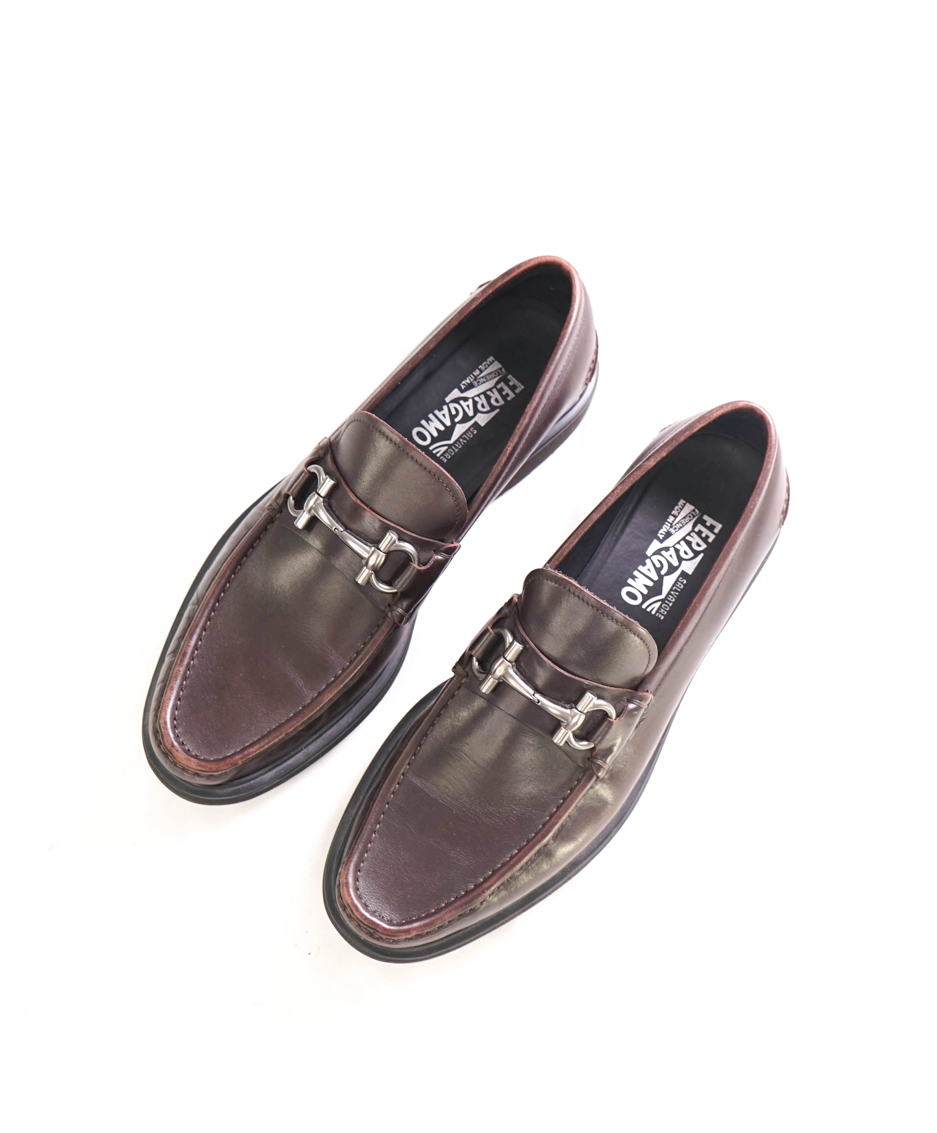 SALVATORE FERRAGAMO - “GLASGOW" Brown Lug Sole Gancini Loafer- 12 D