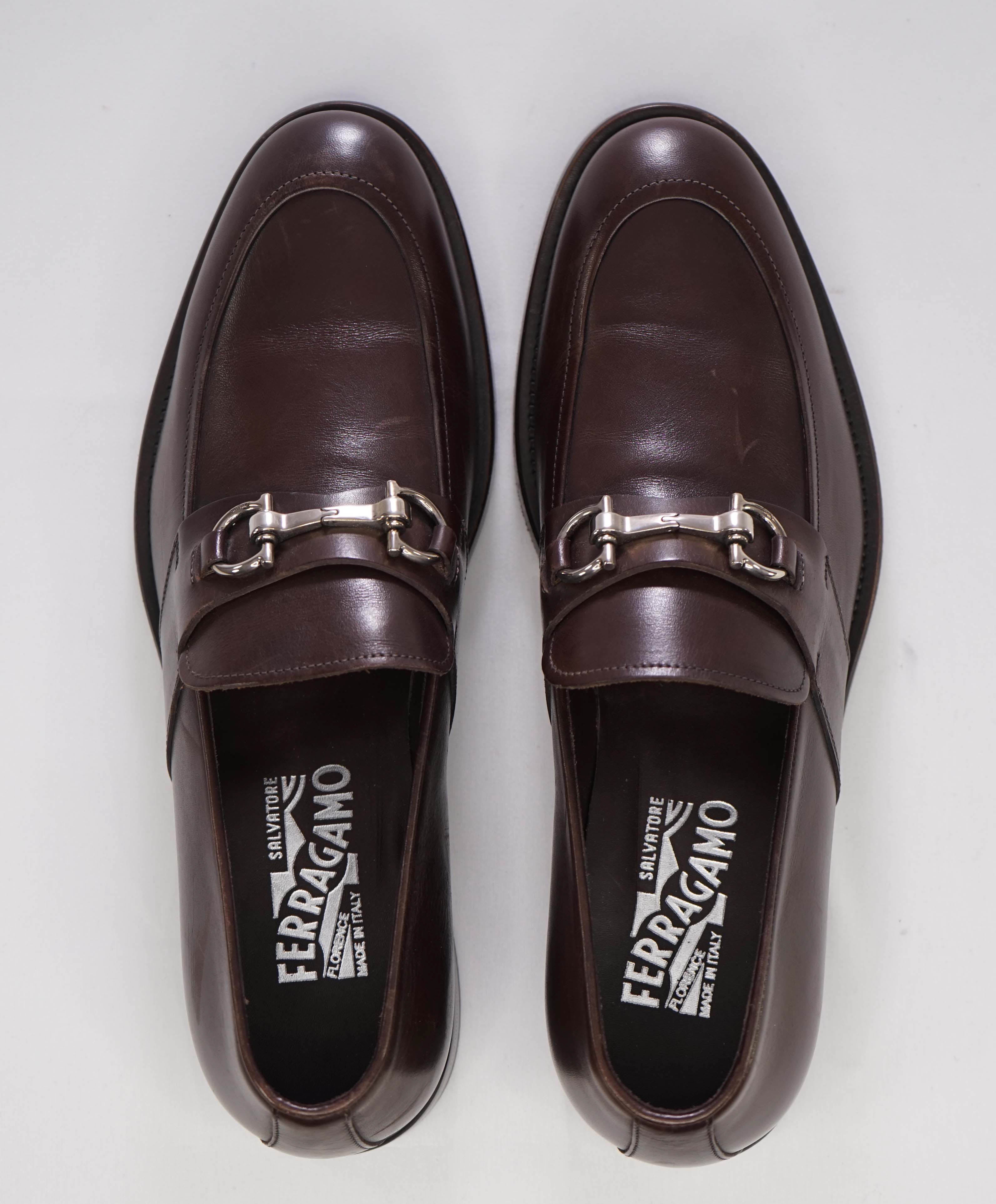 $850 SALVATORE FERRAGAMO -"Siracusa 2" Brown Gancini Leather Loafers - 8.5 D