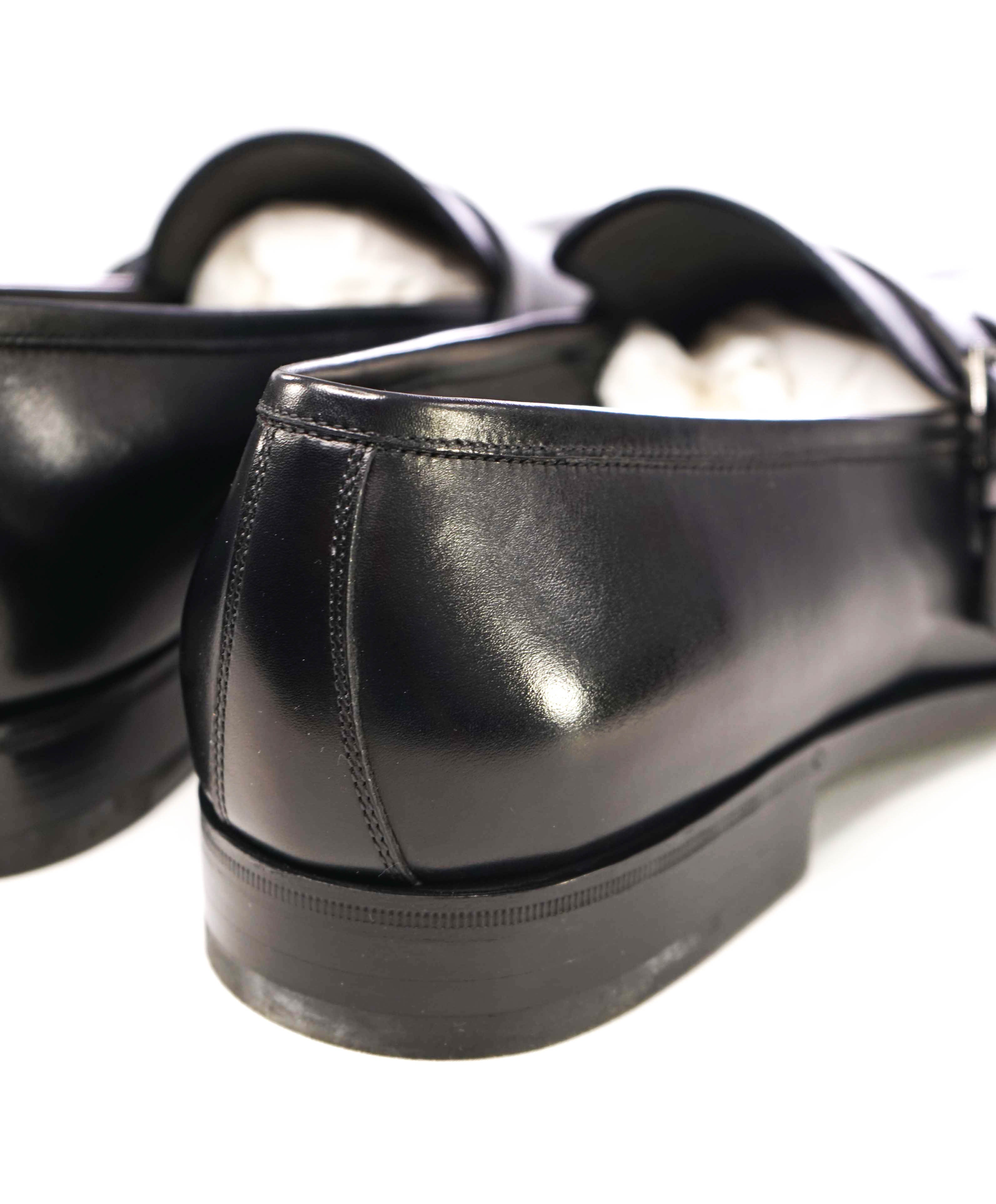 $950 SALVATORE FERRAGAMO -"Roland" Black Venetian Leather Monk Strap Loafers-10D