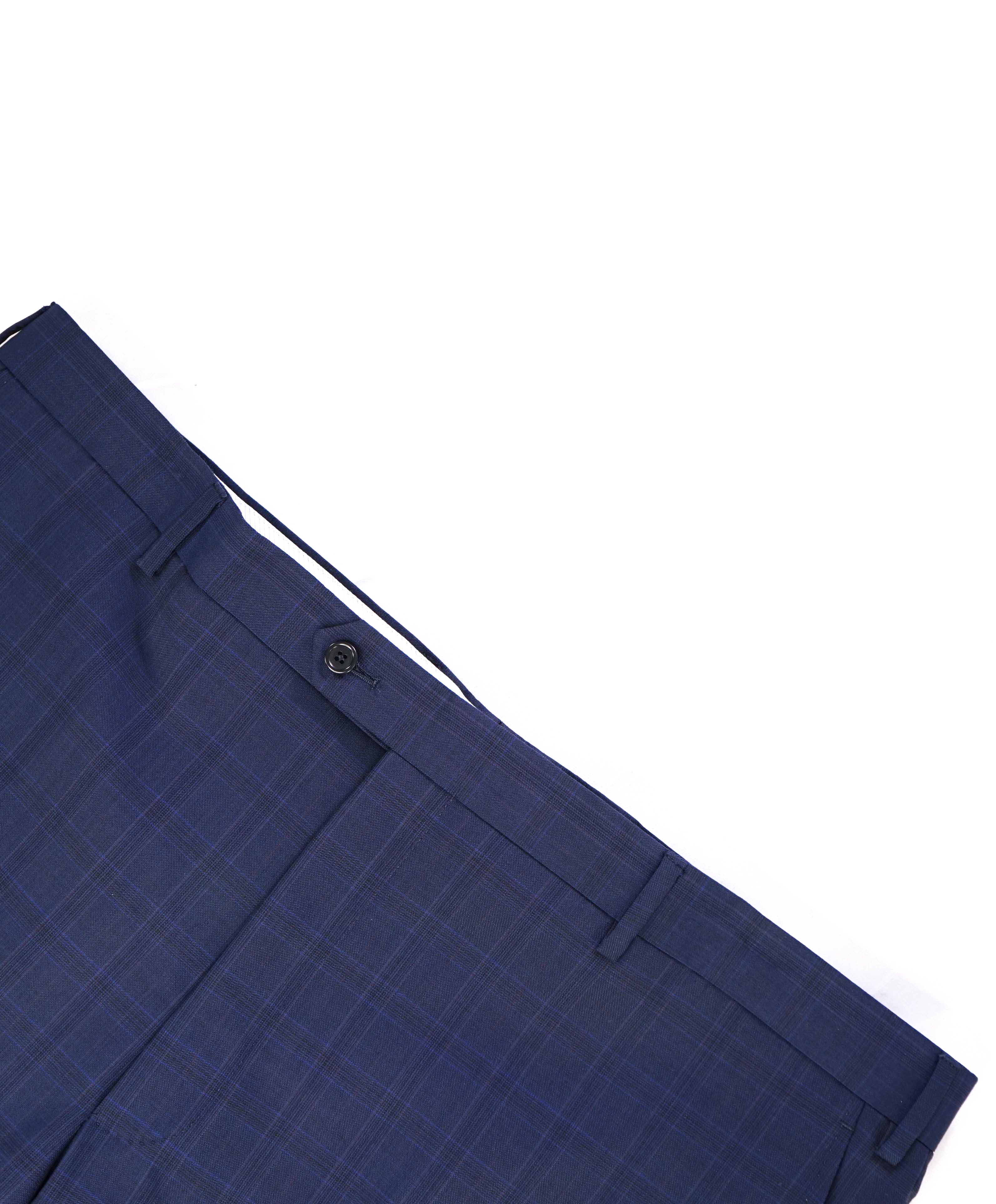 $425 SAKS FIFTH AVE -Wool Blue Check "tailored"MADE ITALY Flat Front Dress Pants- 42W
