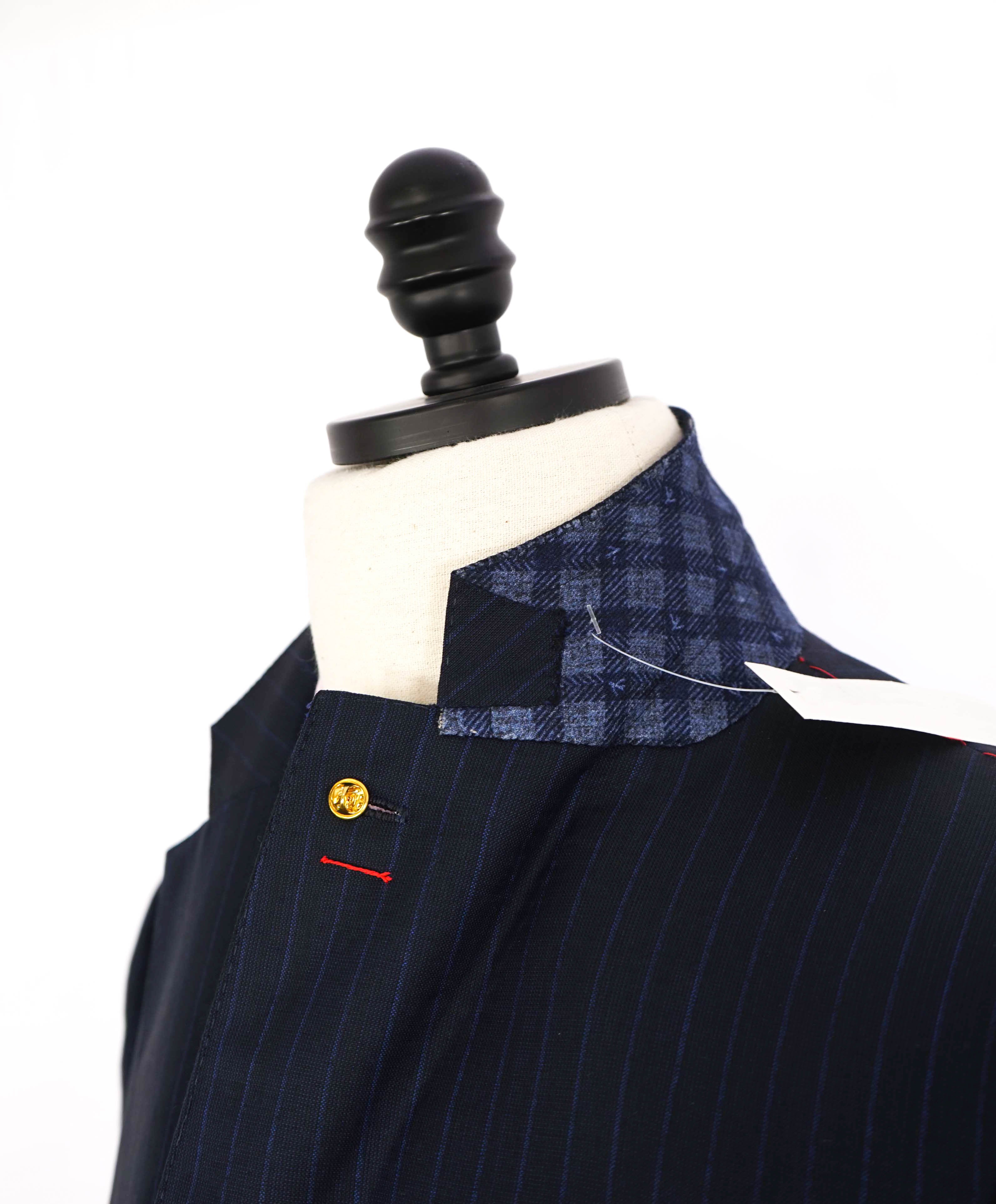 $4,495 ISAIA - Chalk Stripe *AQUASPIDER Base Sanita* Coral Pin Suit - 42L