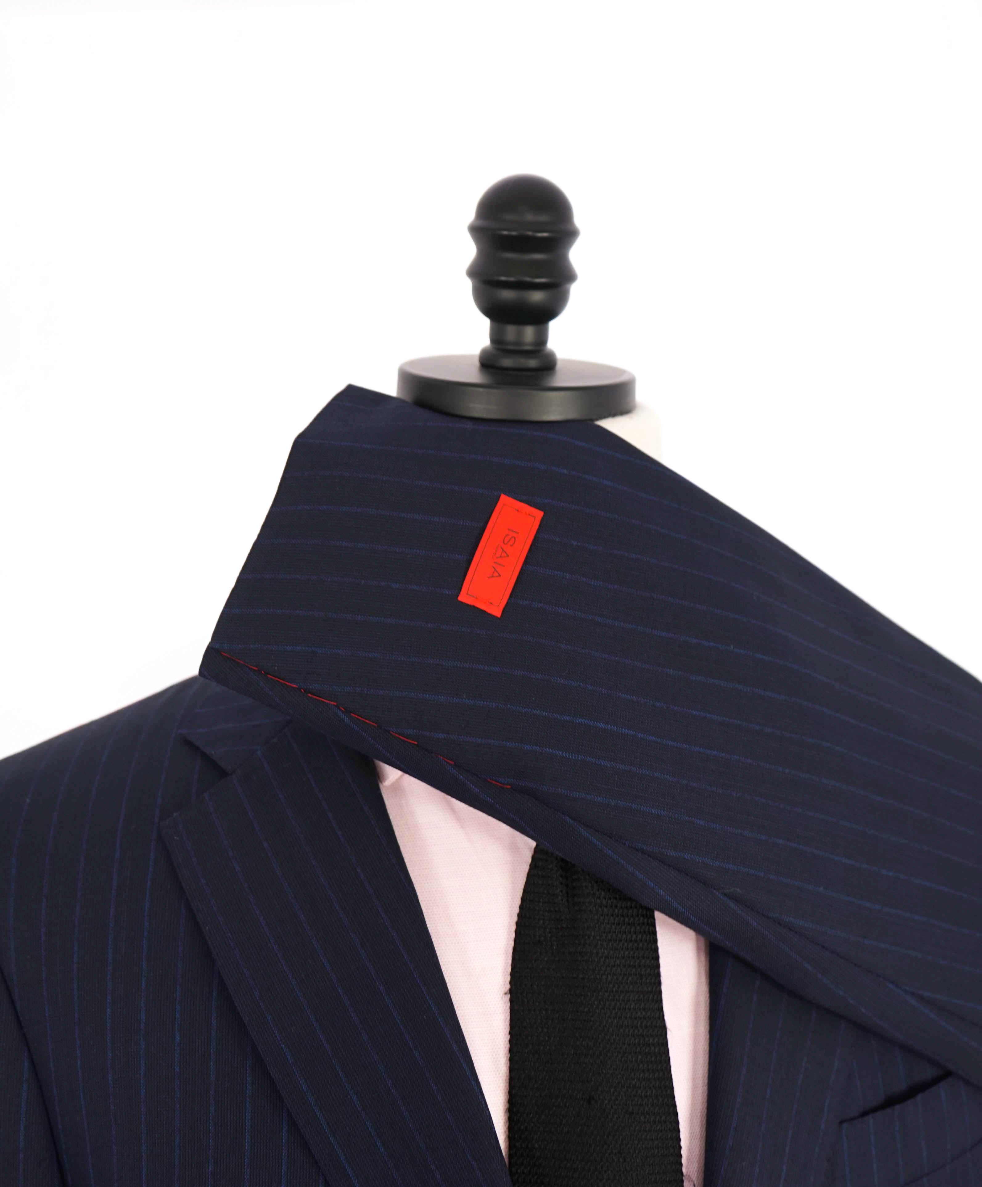 $4,495 ISAIA - Chalk Stripe *AQUASPIDER Base Sanita* Coral Pin Suit - 42L