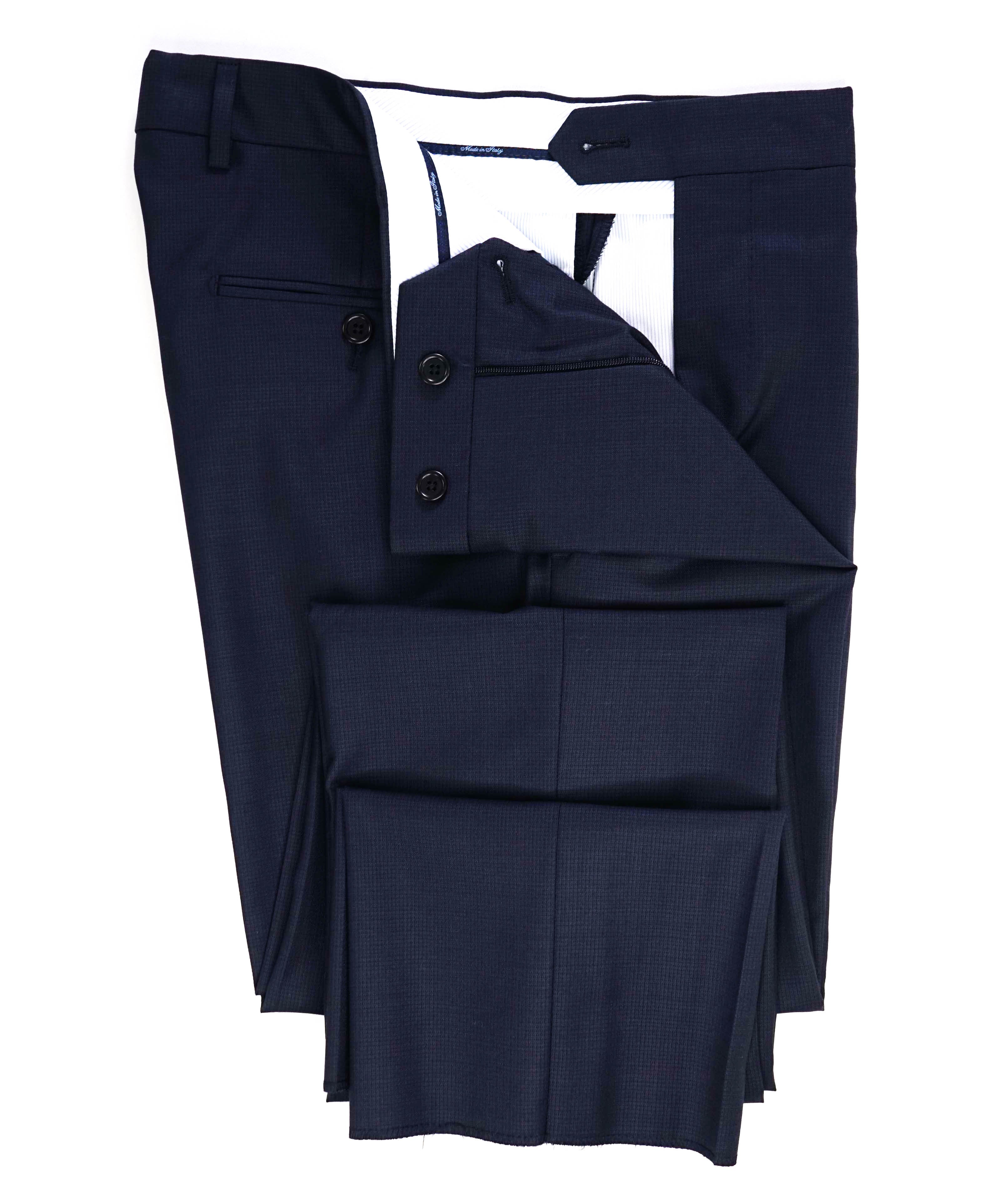 $425 SAKS FIFTH AVE - Navy Textured *Modern* MADE ITALY Flat Front Dress Pants - 32W