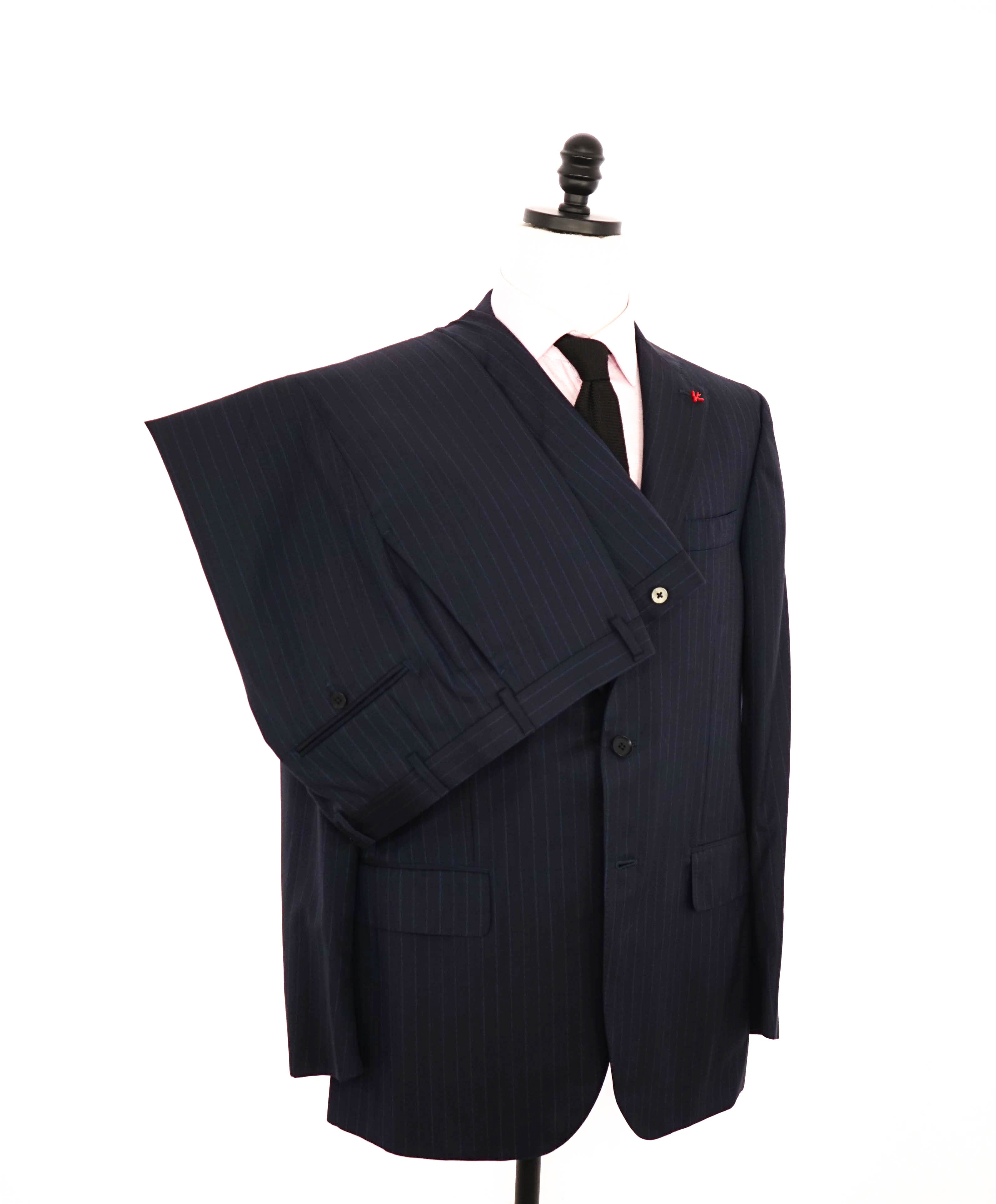 $4,495 ISAIA - Chalk Stripe *AQUASPIDER Base Sanita* Coral Pin Suit - 42L