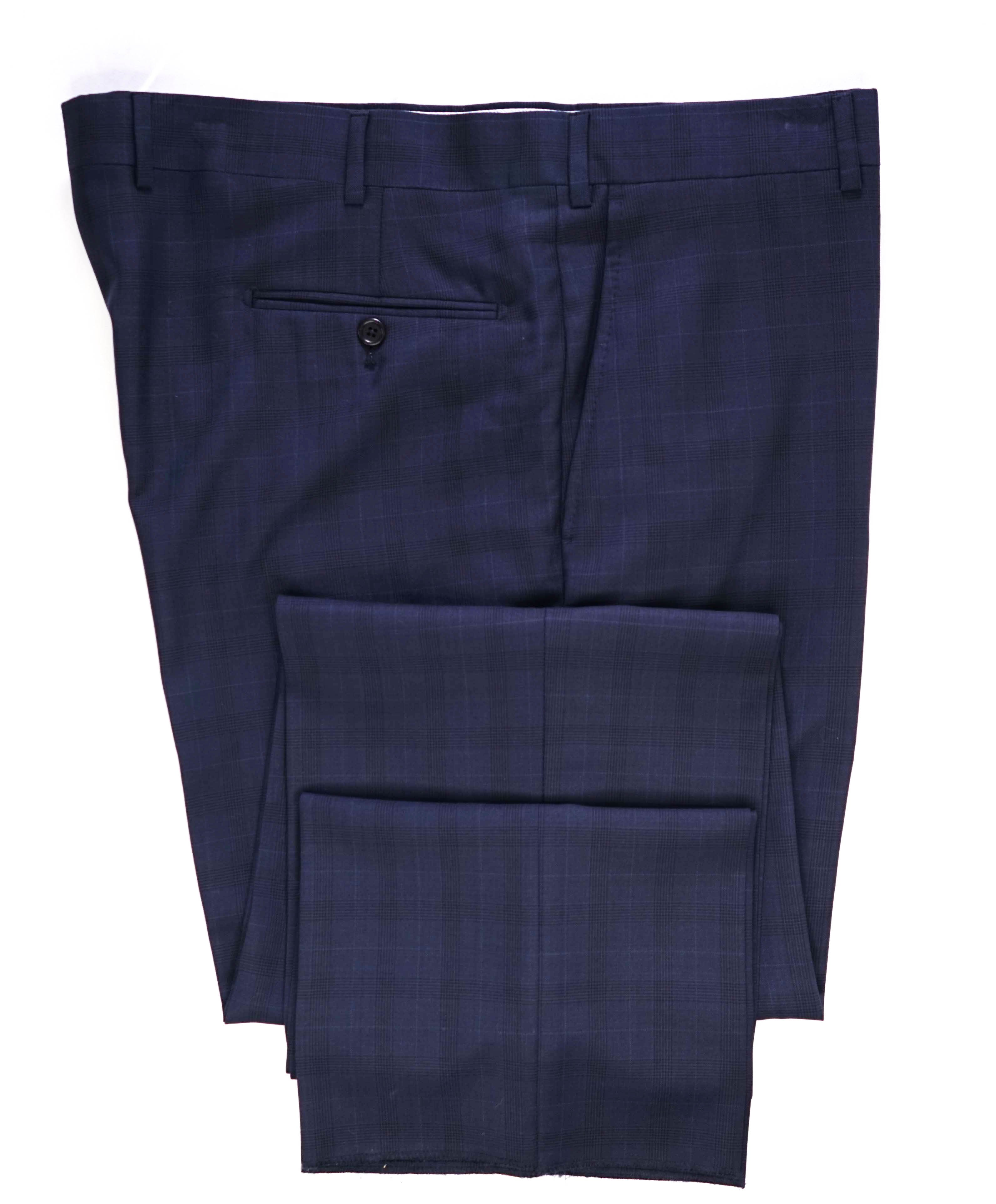 $425 SAKS FIFTH AVE -Wool Blue Check "Classic"MADE ITALY Flat Front Dress Pants- 40W