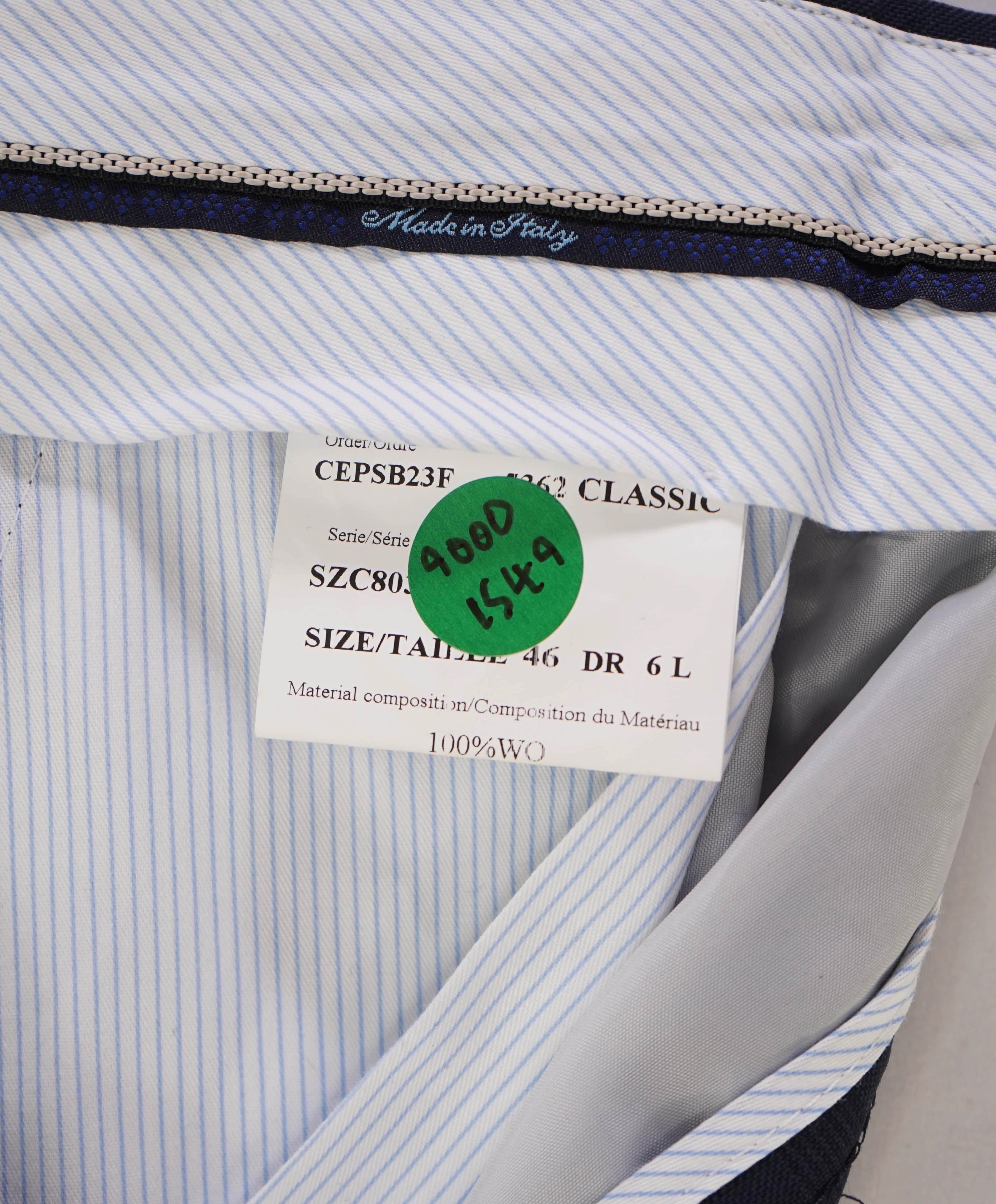 $425 SAKS FIFTH AVE -Wool Blue Check "Classic"MADE ITALY Flat Front Dress Pants- 40W