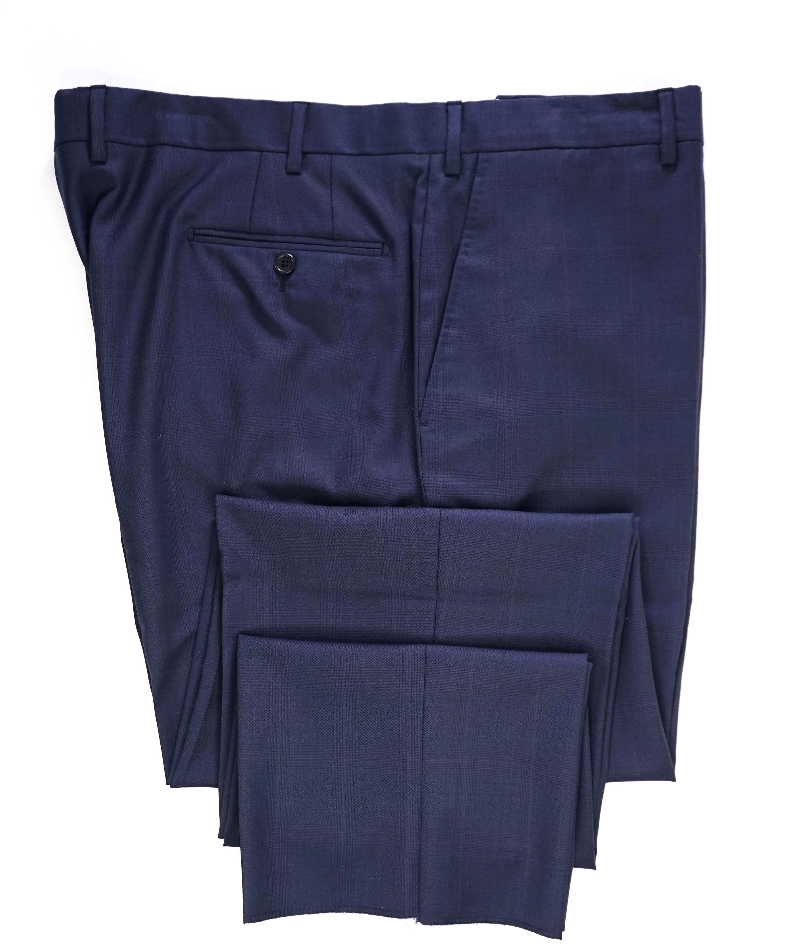 $425 SAKS FIFTH AVE - Check Navy *Tailored* MADE ITALY Flat Front Dress Pants - 42W