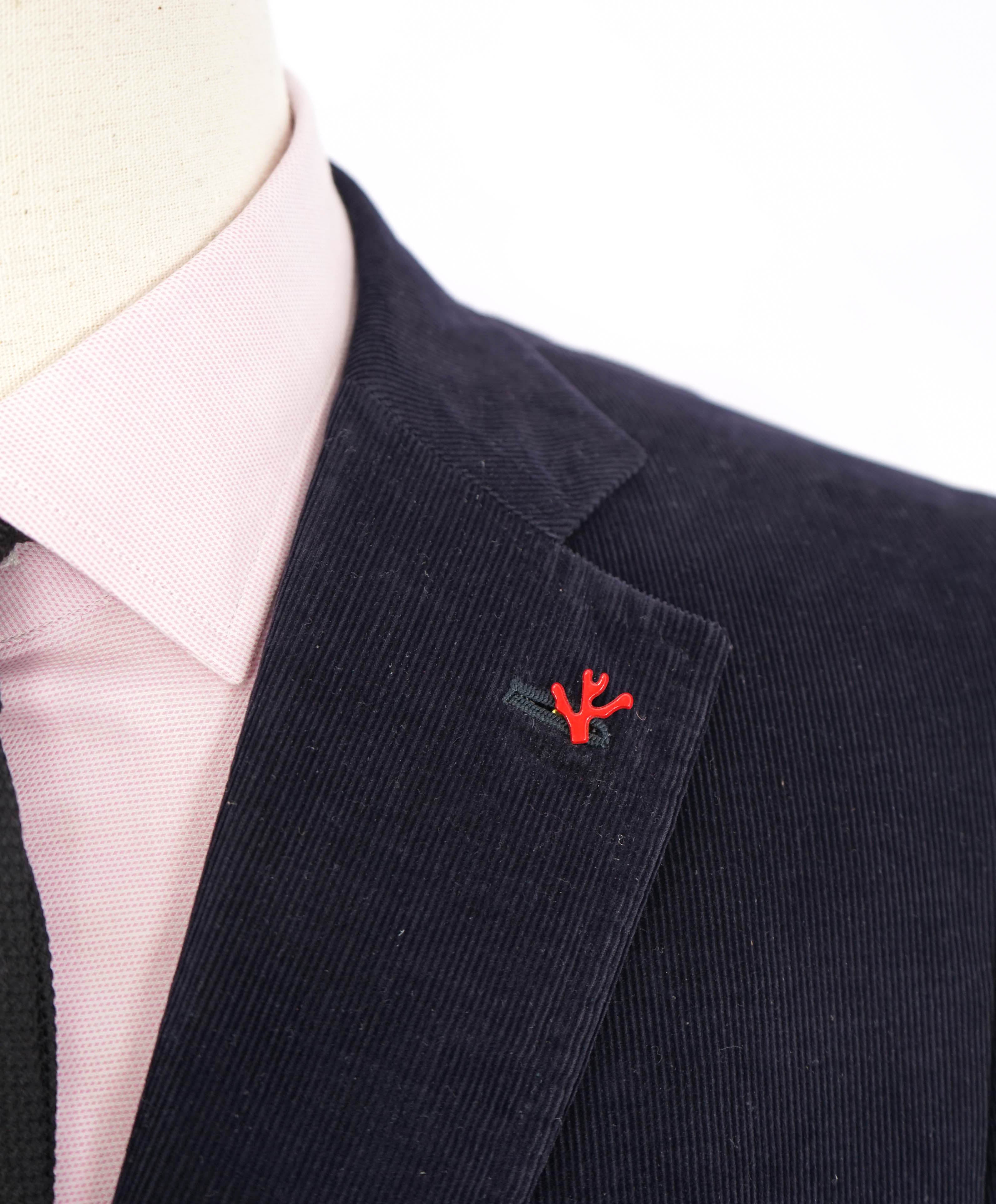 $2,995 ISAIA -Navy Blue Corduroy LOGO 2-Btn Blazer - 40R
