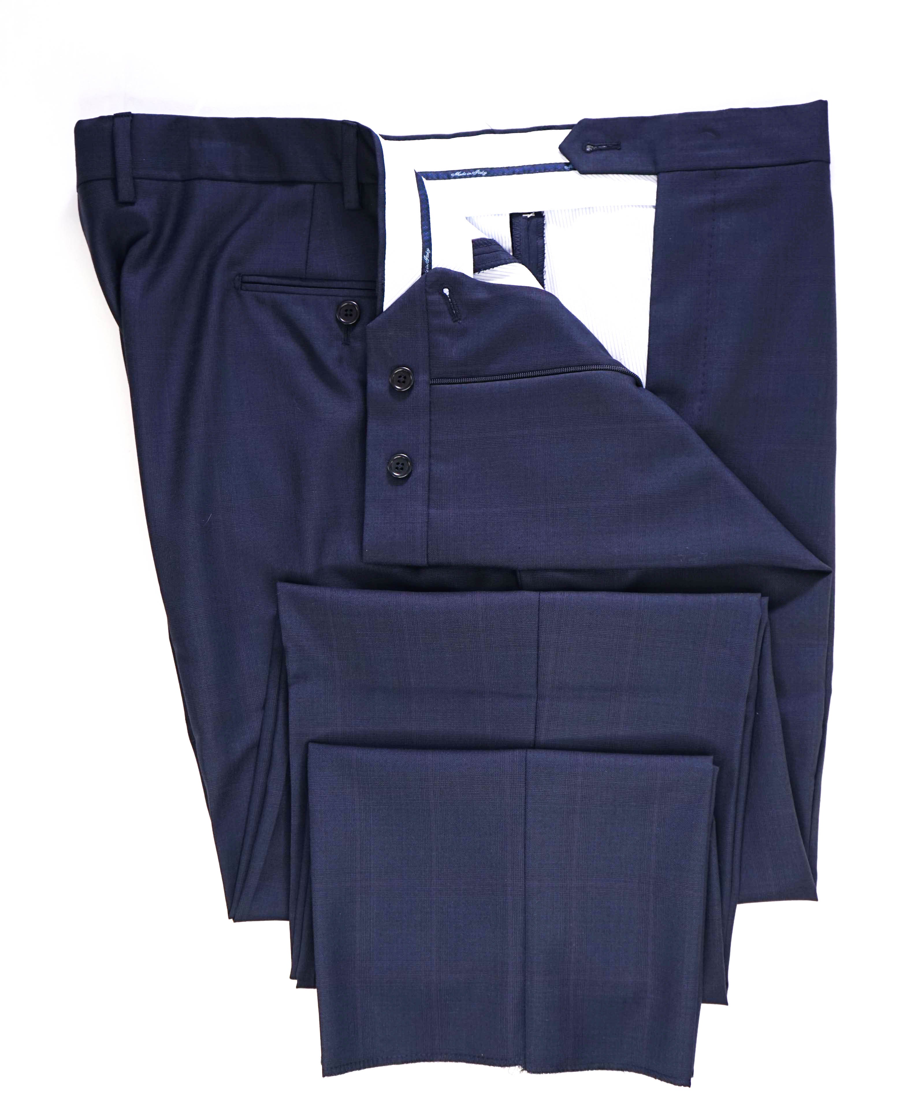 $425 SAKS FIFTH AVE - Check Navy *Tailored* MADE ITALY Flat Front Dress Pants - 42W