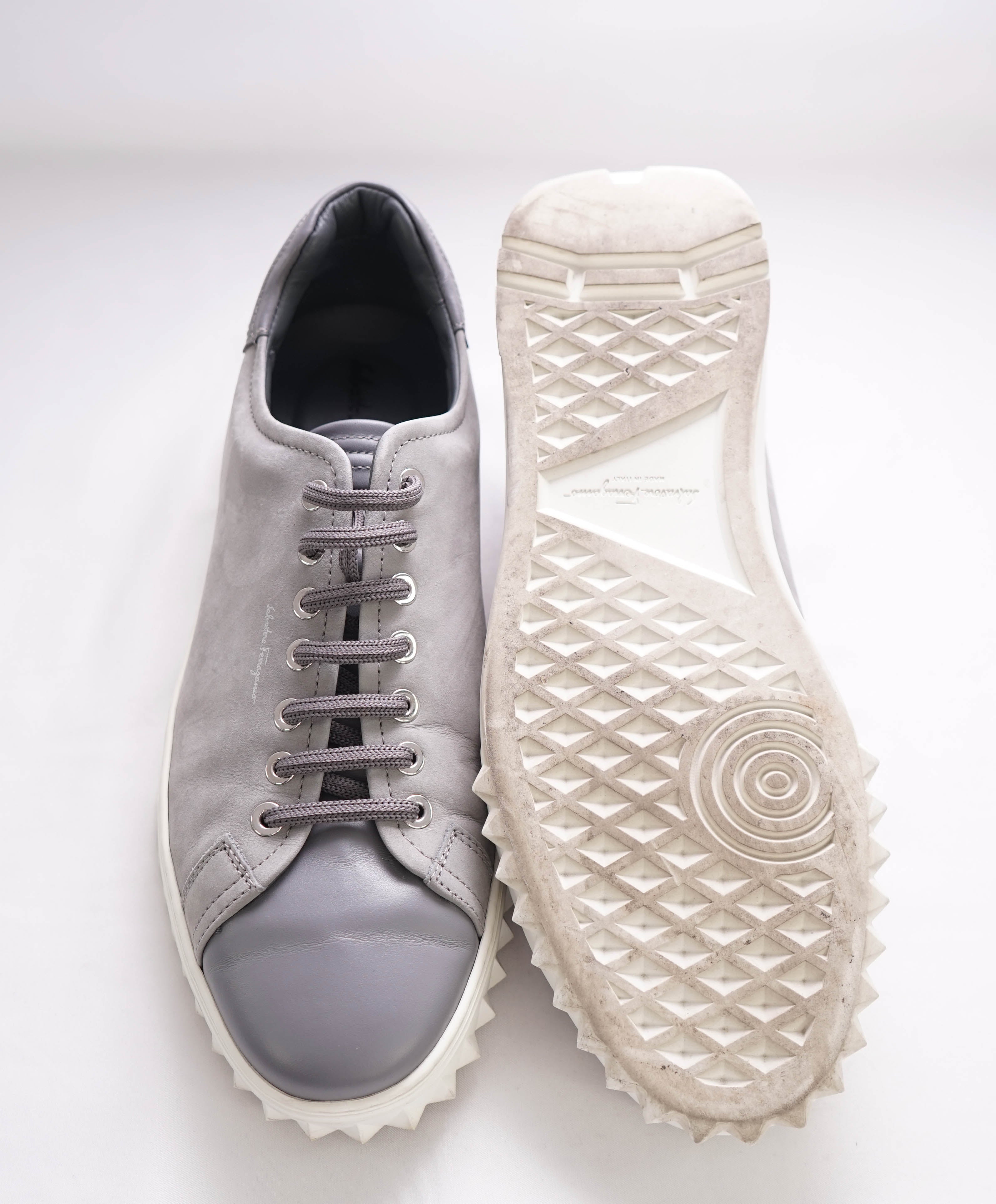 $750 SALVATORE FERRAGAMO - *Rhinoceros* Gray Gancini Sneaker - 8.5 US