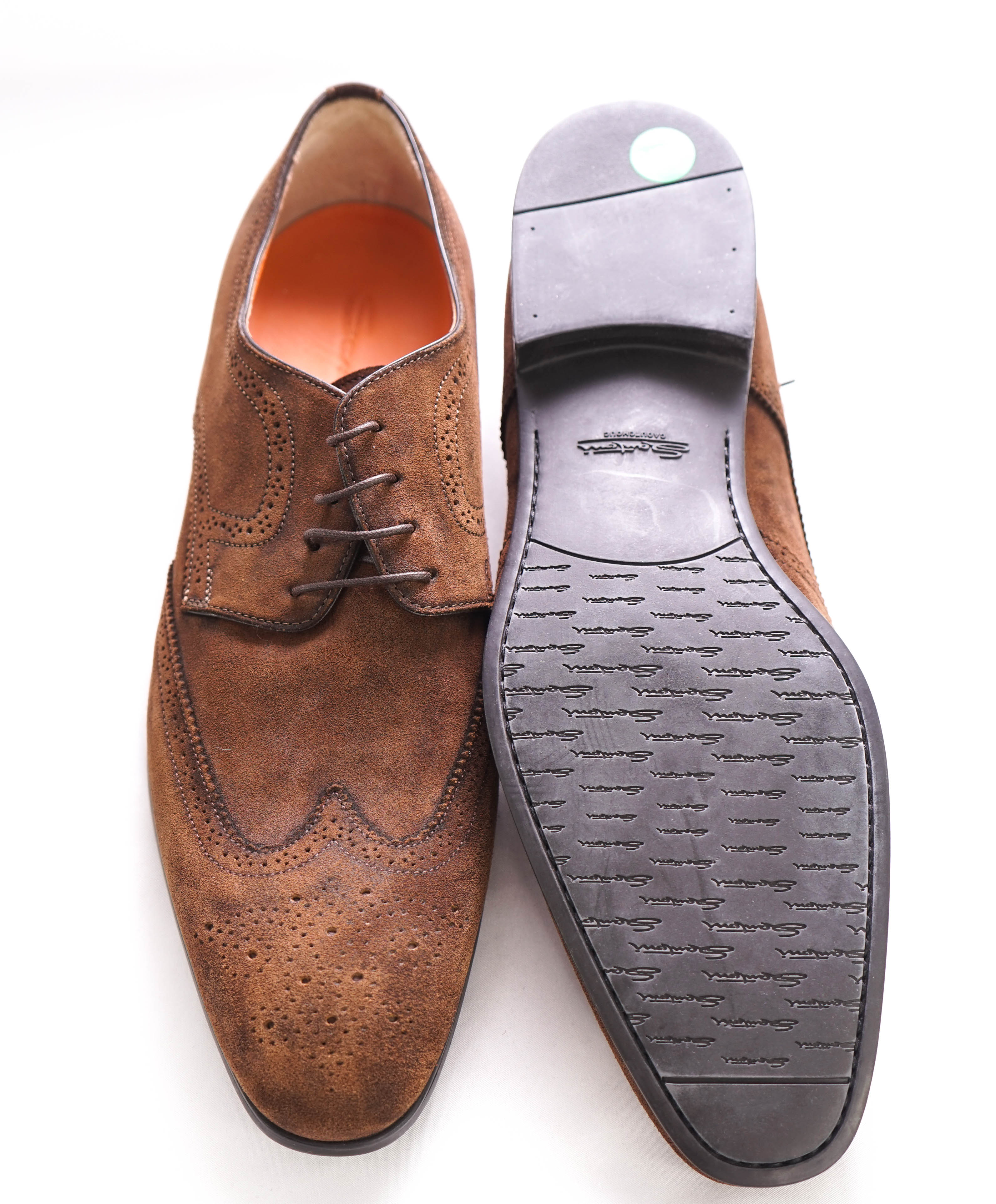 $720 SANTONI - Made In Italy Brown Suede Derby Round Toe Oxfords - 10 Stamped