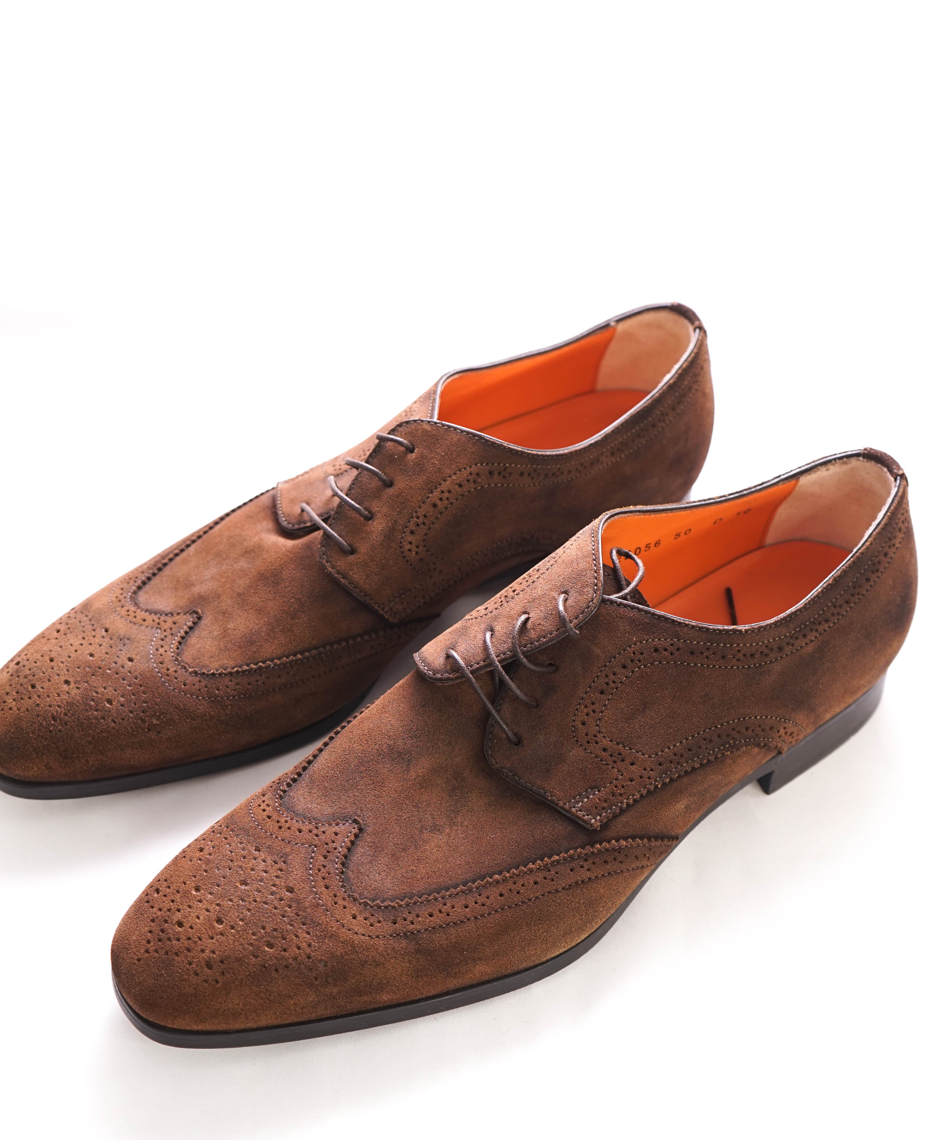 $720 SANTONI - Made In Italy Brown Suede Derby Round Toe Oxfords - 10 Stamped