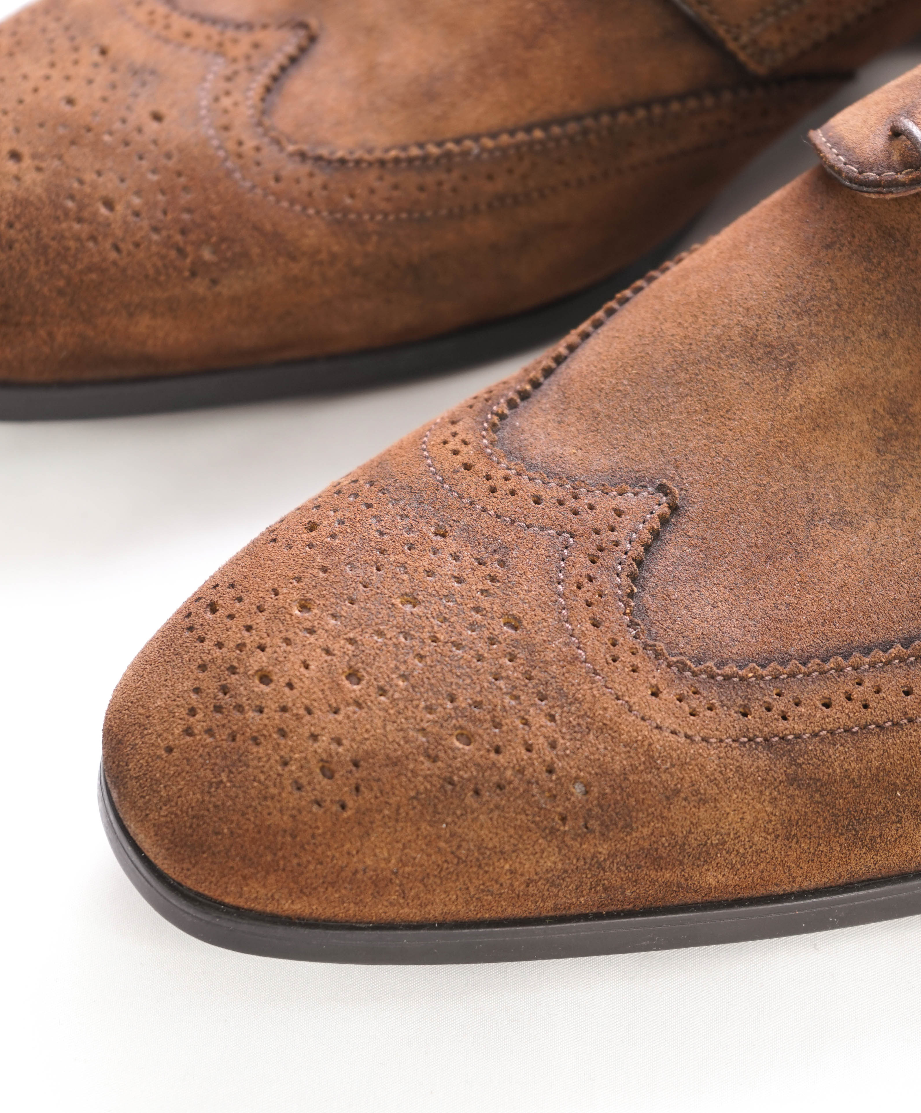 $720 SANTONI - Made In Italy Brown Suede Derby Round Toe Oxfords - 10 Stamped