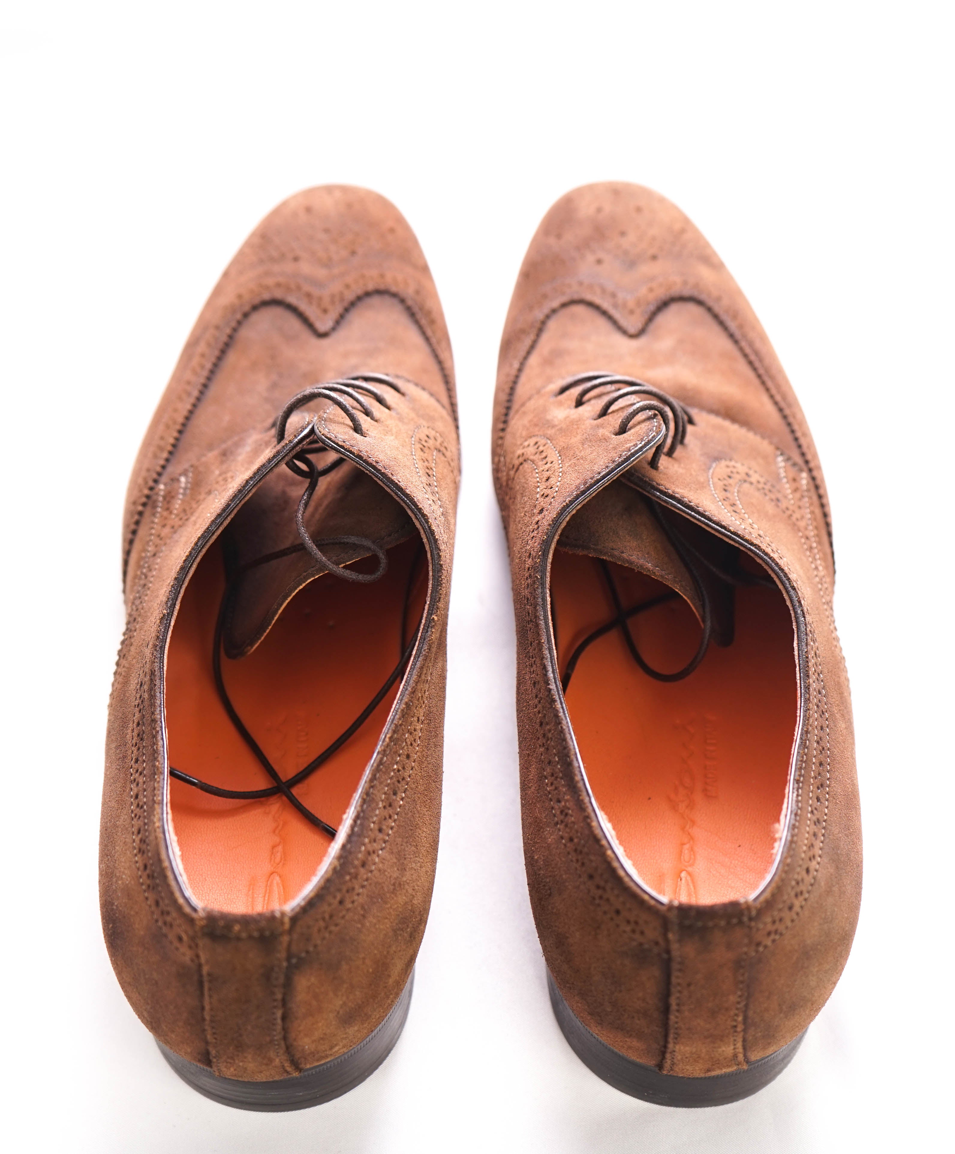 $720 SANTONI - Made In Italy Brown Suede Derby Round Toe Oxfords - 10 Stamped