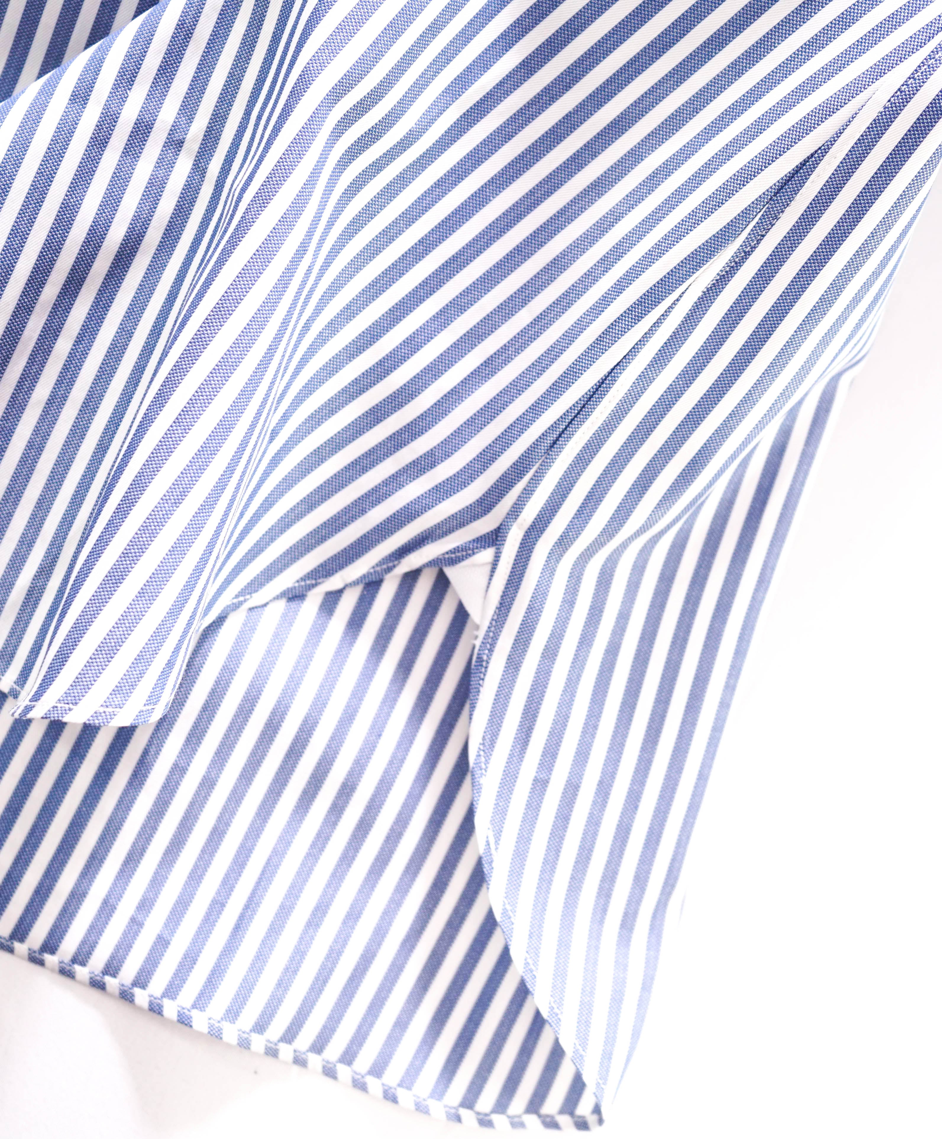 $890 ZEGNA - "TRECAPI" Milano Blue Stripe Button Down Shirt - 17.5 (44)