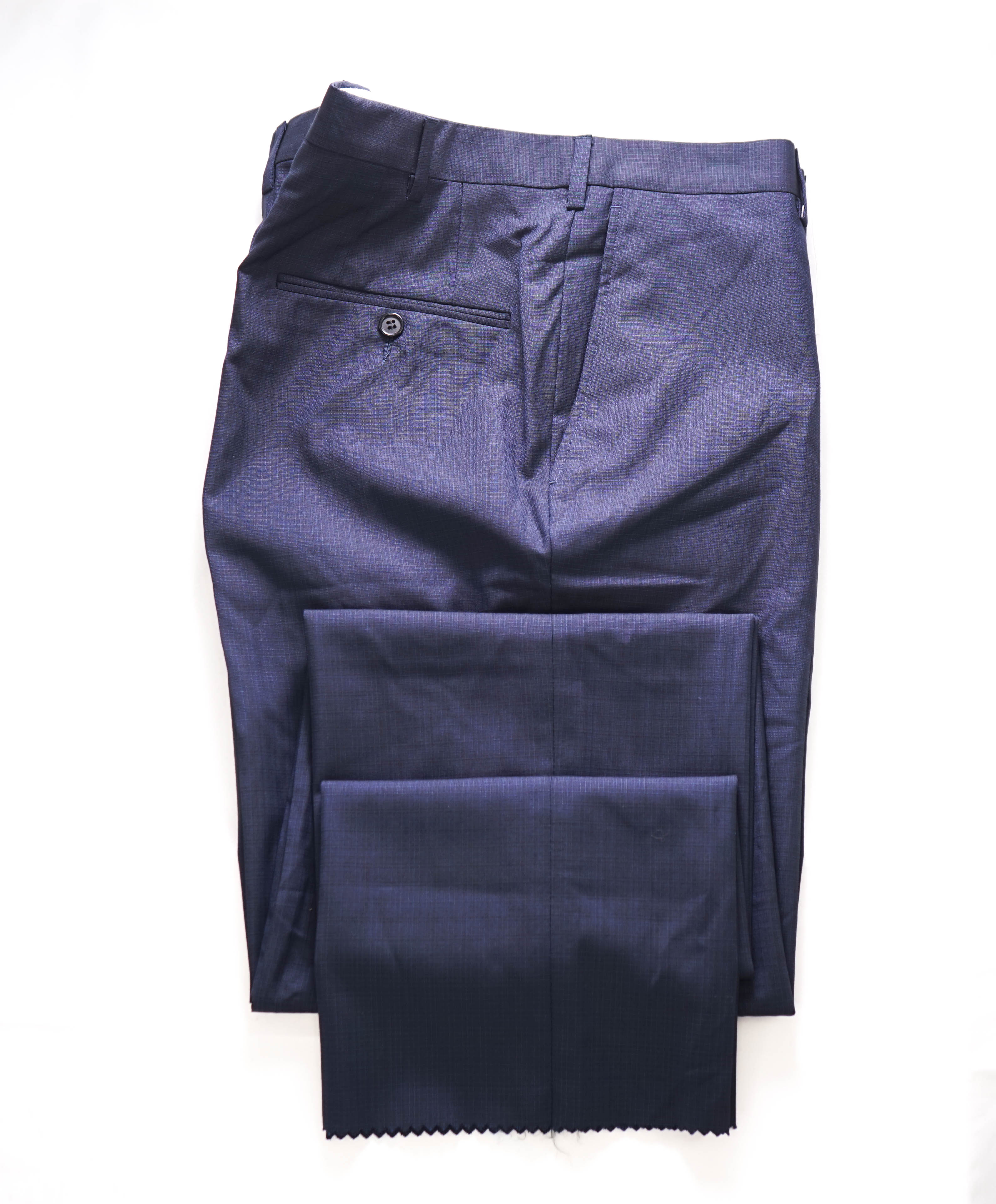 HICKEY FREEMAN - Mid Blue Check Wool Flat Front Dress Pants - 38W