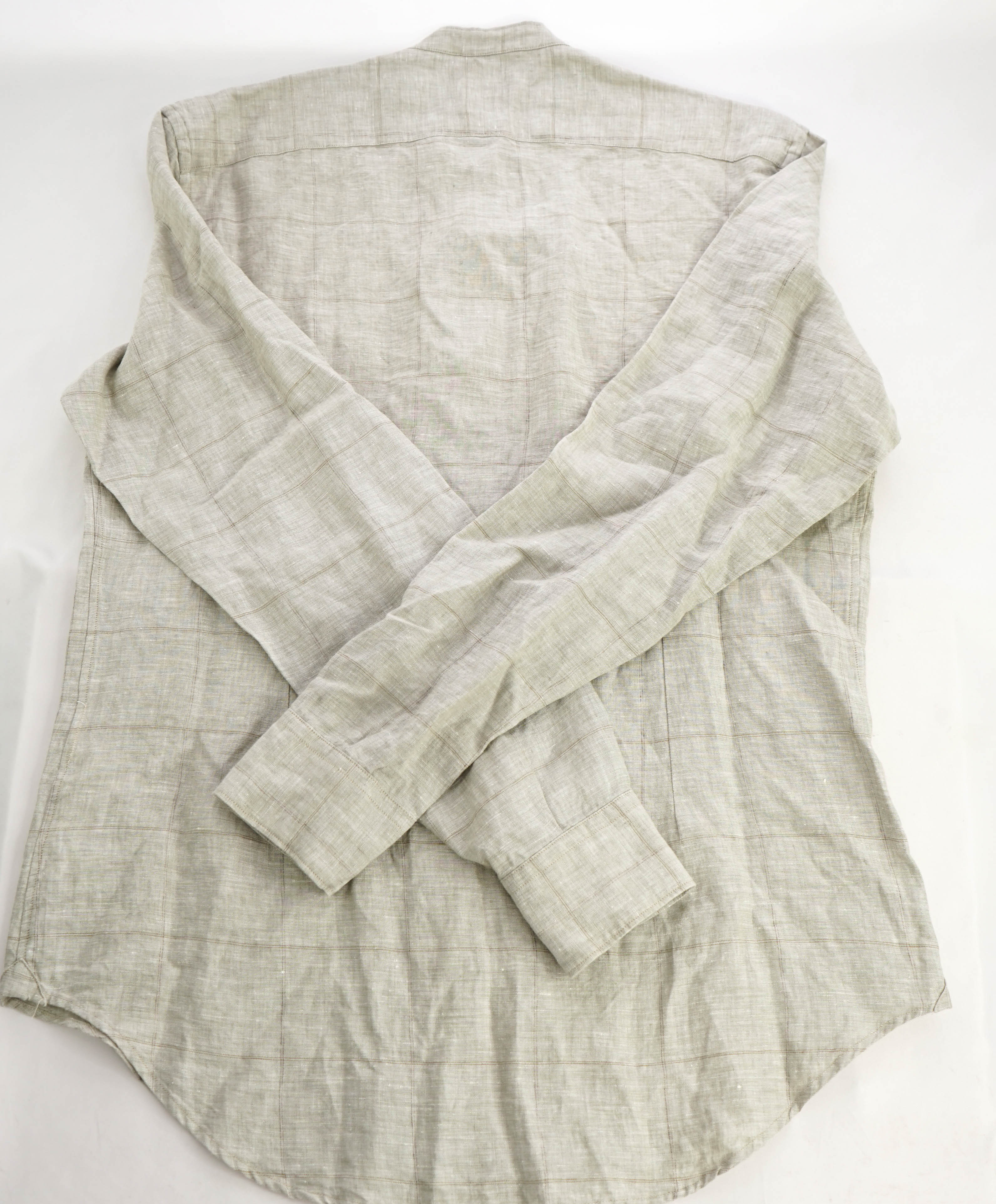 $545 ELEVENTY - *LINEN* Sage/SandBand Collar Button Shirt - M