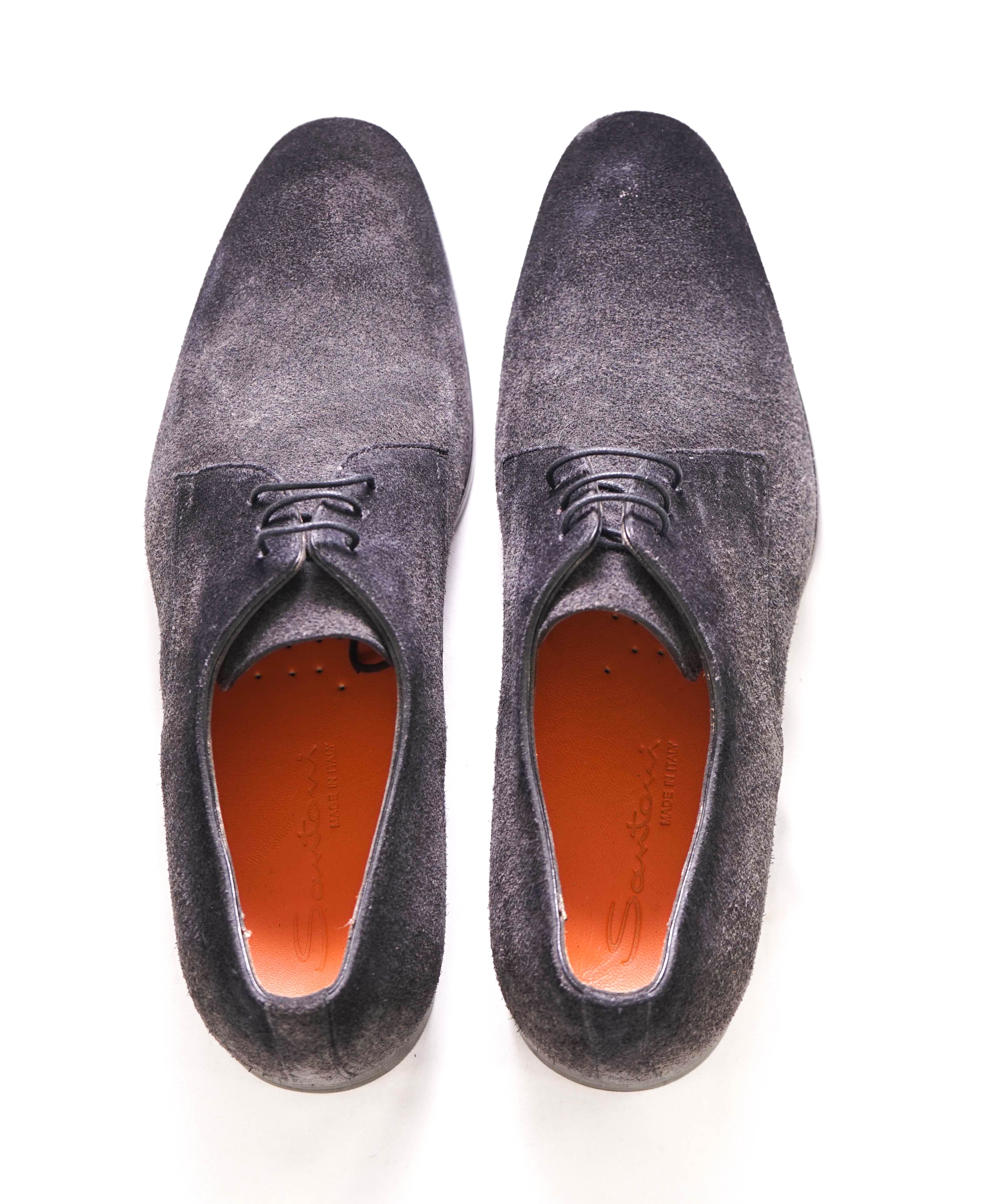 $720 SANTONI - Gray Ombre Suede Derby Round Toe Oxfords - 9US (8Santoni)