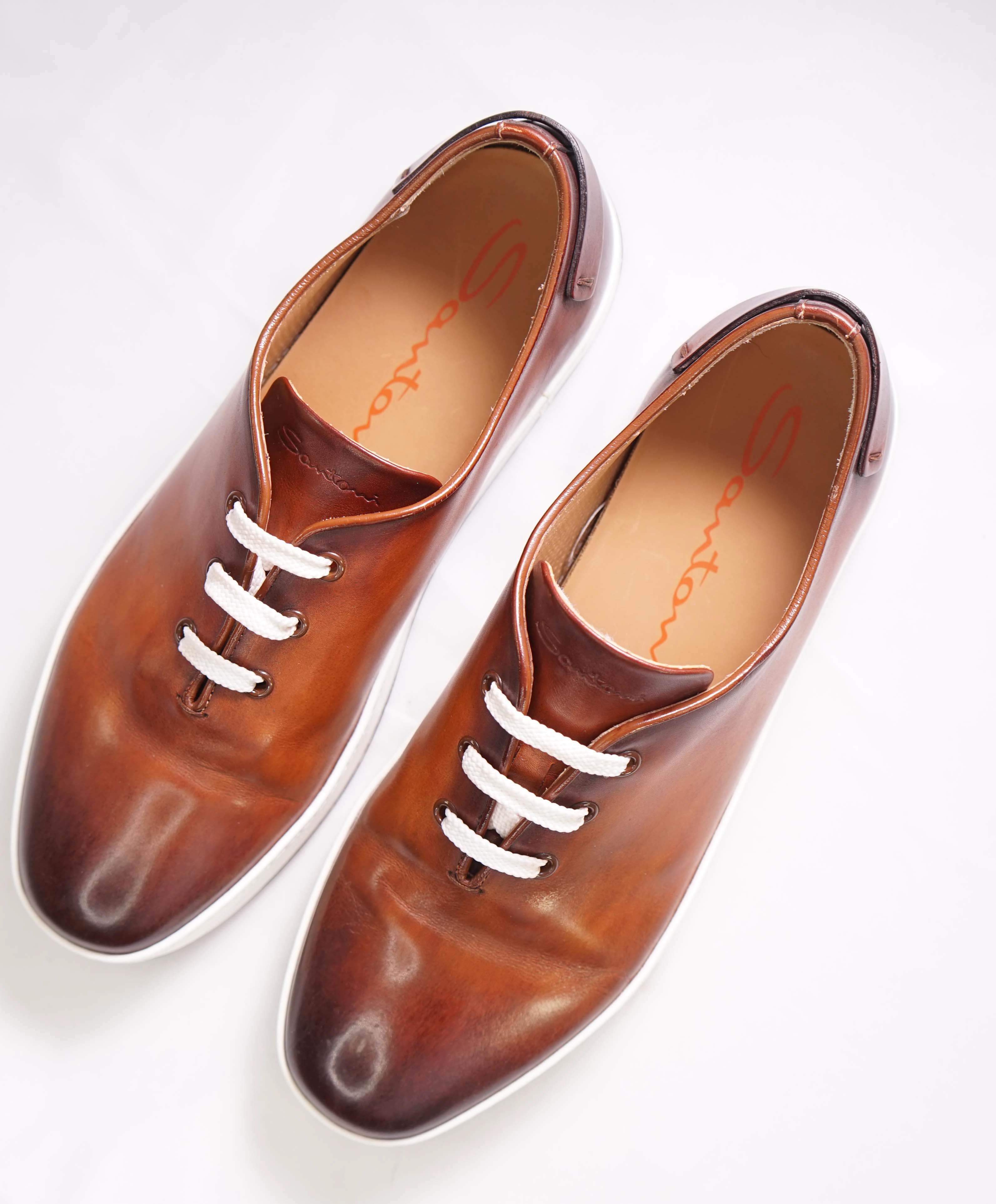 $1,295 SANTONI - Brown Hand Patina Full Leather Sneaker - 9 (8 IT)