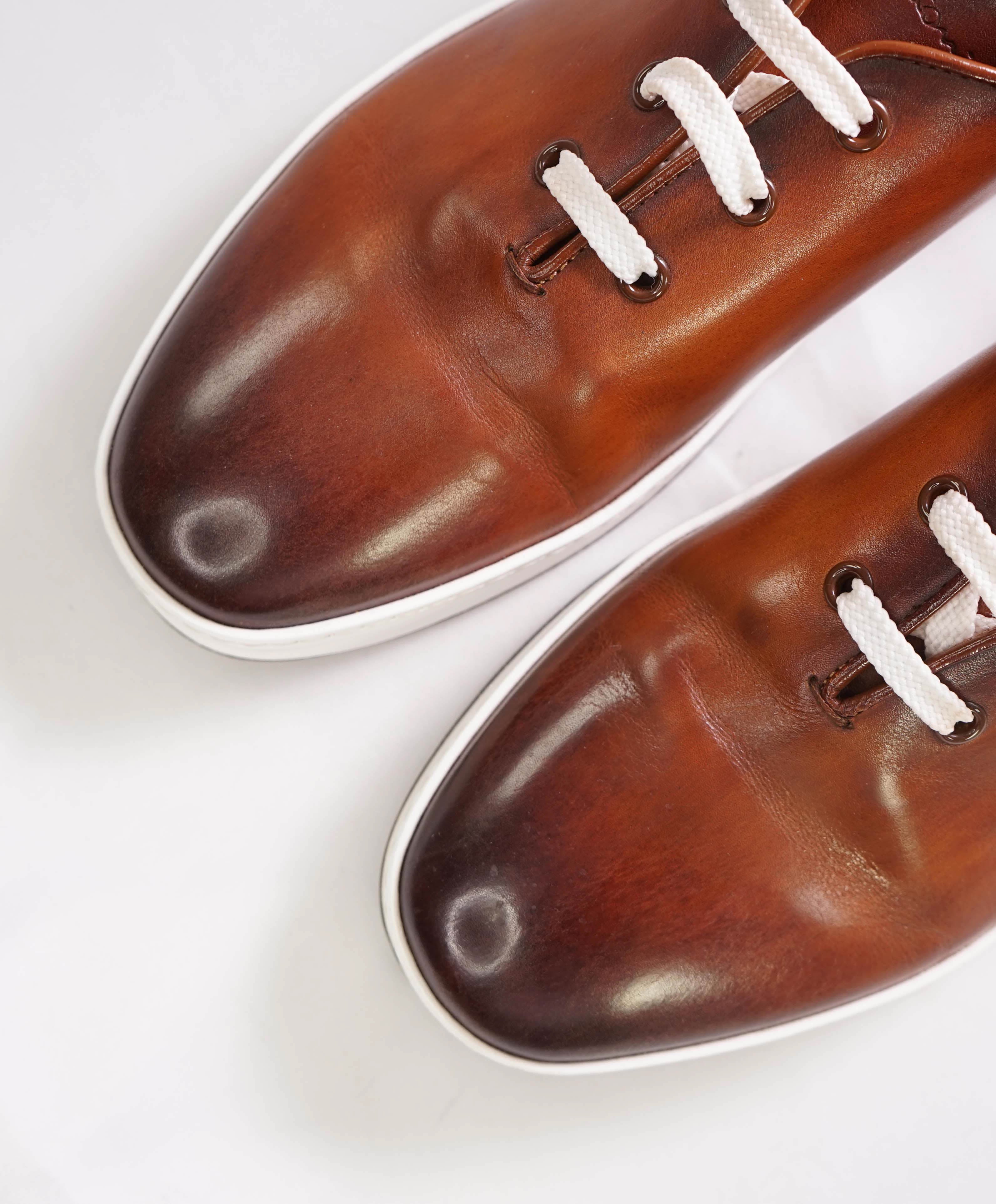 $1,295 SANTONI - Brown Hand Patina Full Leather Sneaker - 9 (8 IT)